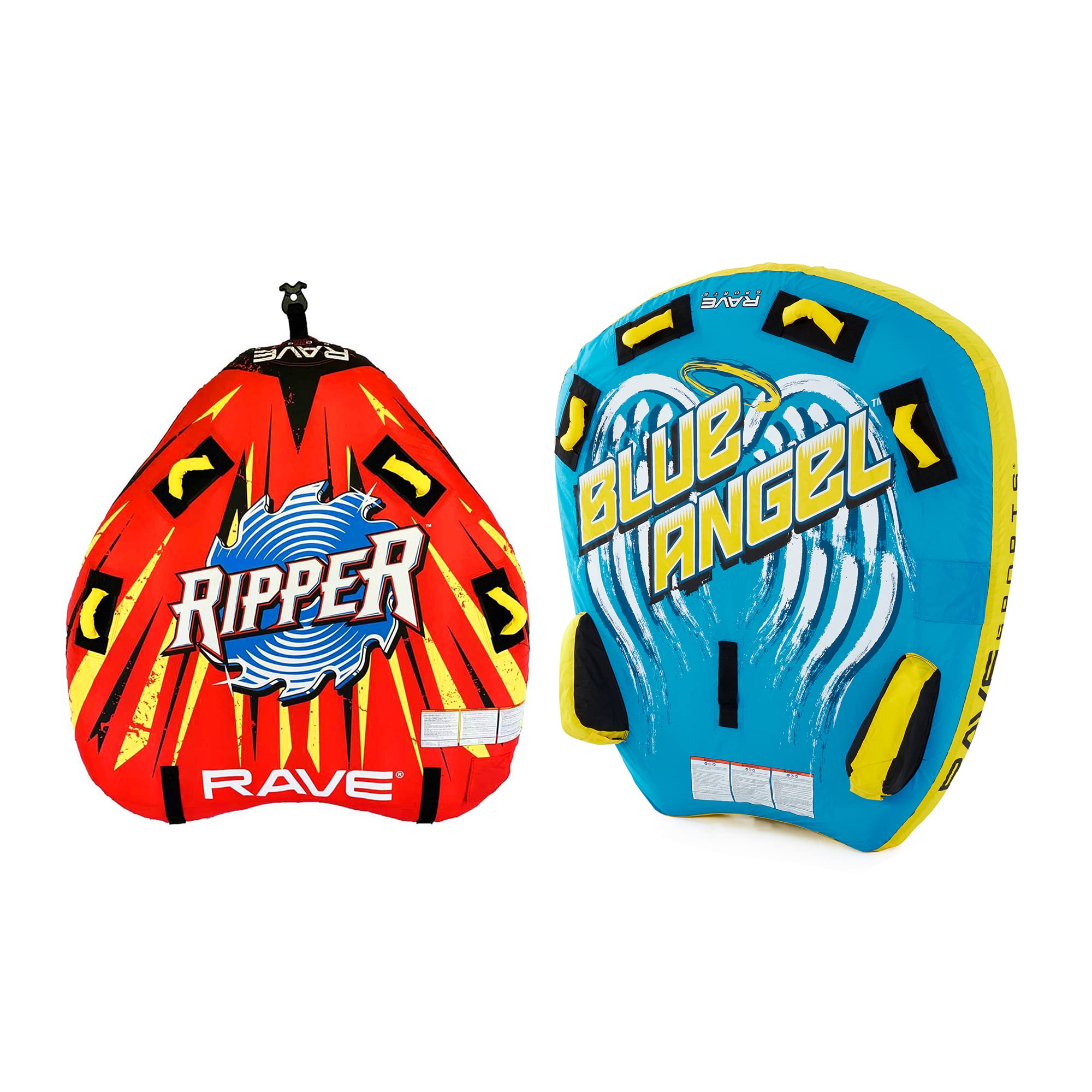 RAVE Sports Ripper 2 Rider Inflatable Towable Water Tube - Blue Angel Design for Lake & Ocean Fun - Perfect for Family Water Sports, Beach Parties & Summer Adventures