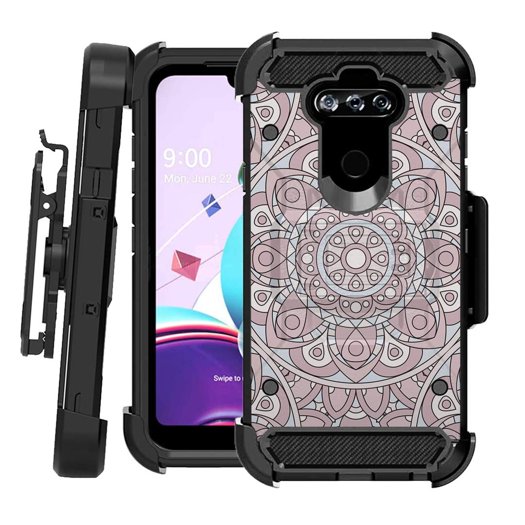 Moriko Rugged Case for LG K8X - Heavy Duty Protection with Kickstand & Holster for US Cellular (Mauve Bohemian) - Perfect for Outdoor & Work Use