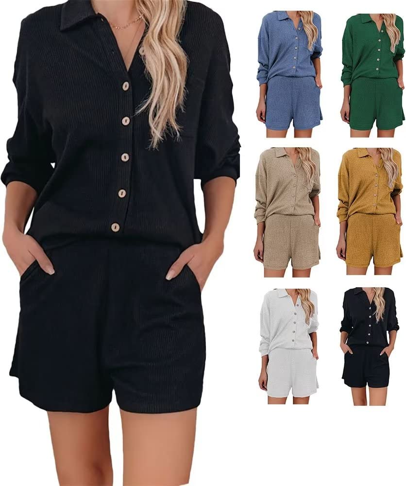 Women's Two Piece Lounge Sets - Long Sleeve Casual Sweatshirt & Ribbed Pants Matching Outfits | Cozy Homewear, Loungewear for Relaxing, Yoga & Everyday Comfort