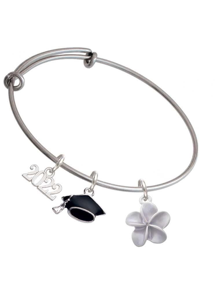 Elegant Silvertone Pastel Plumeria Flower Charm Bangle Bracelet for Women - Perfect Graduation Gift & Party Accessory 2022