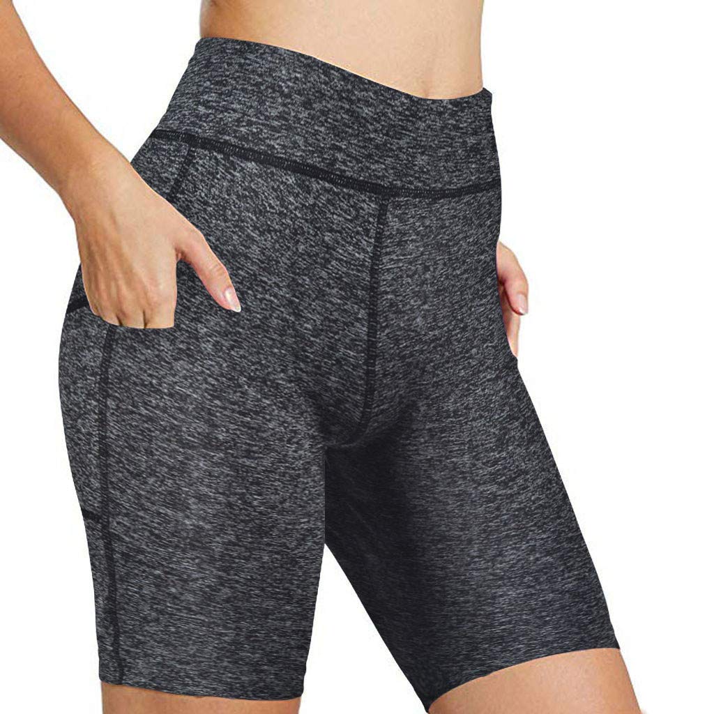 Hessimy Women's Yoga Shorts - High Waisted Gym Shorts with Pockets for Workout & Cycling