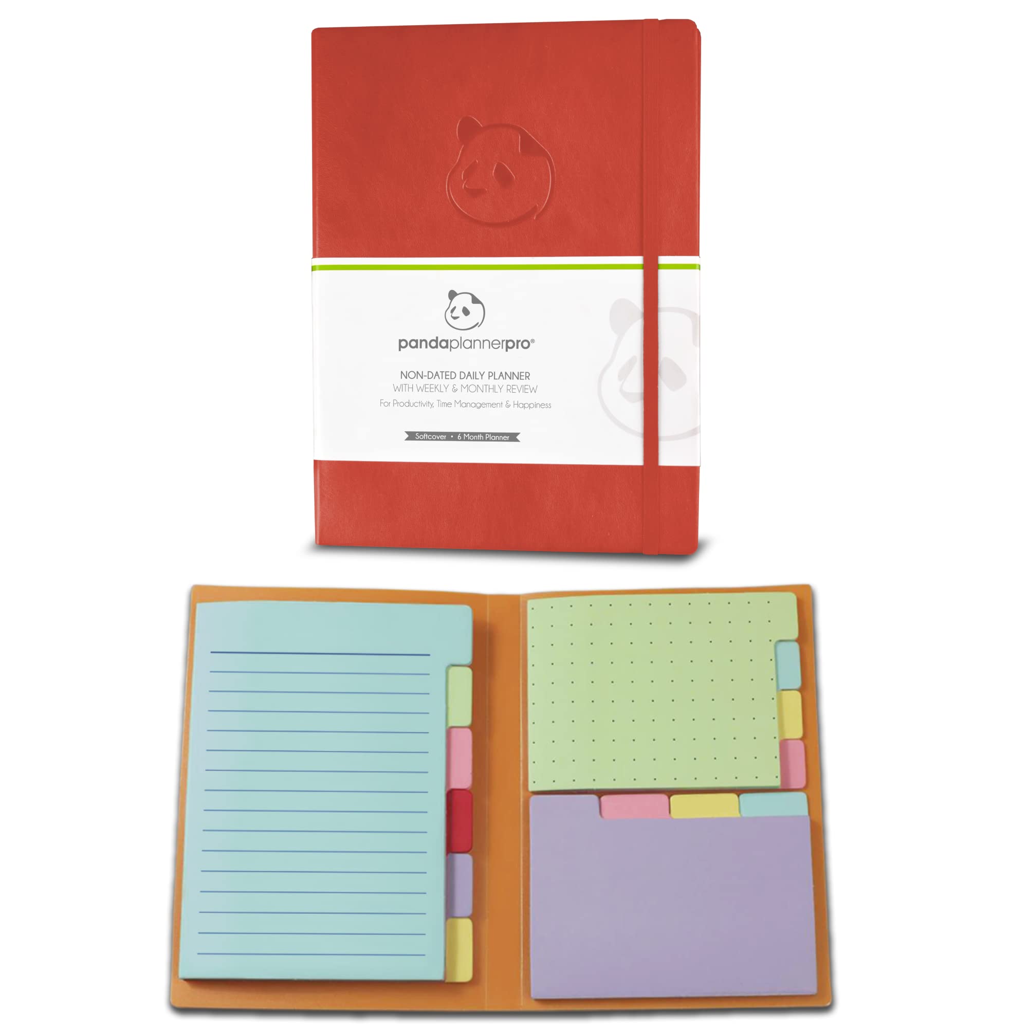 Orange Pro Undated 6-Month Daily Planner with Spring Sticky Notes - Panda Planner Productivity Organizer for Work, School & Goal Tracking | Perfect for Professionals, Students & Busy Moms