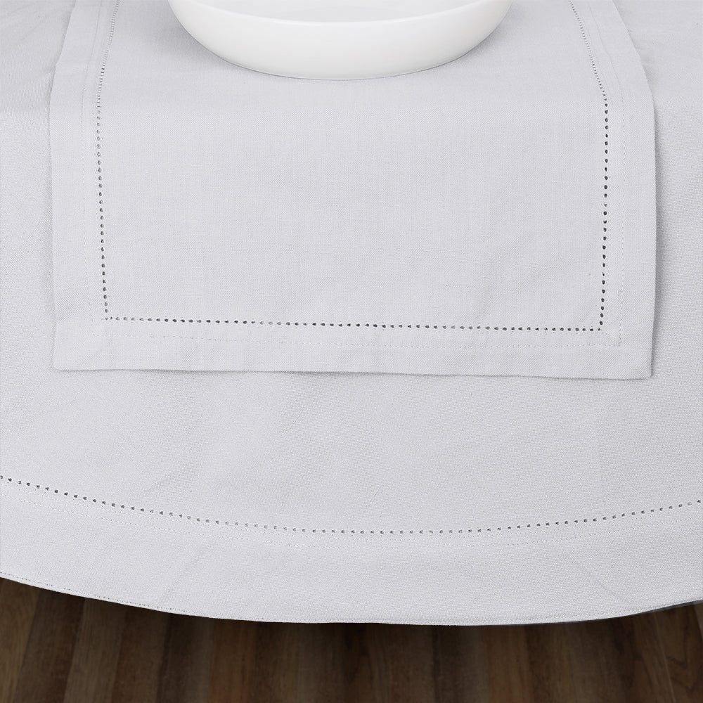 Premium Hemstitch Round Tablecloth - 86.6 Inches White Linen for Elegant Dining, Weddings & Special Events