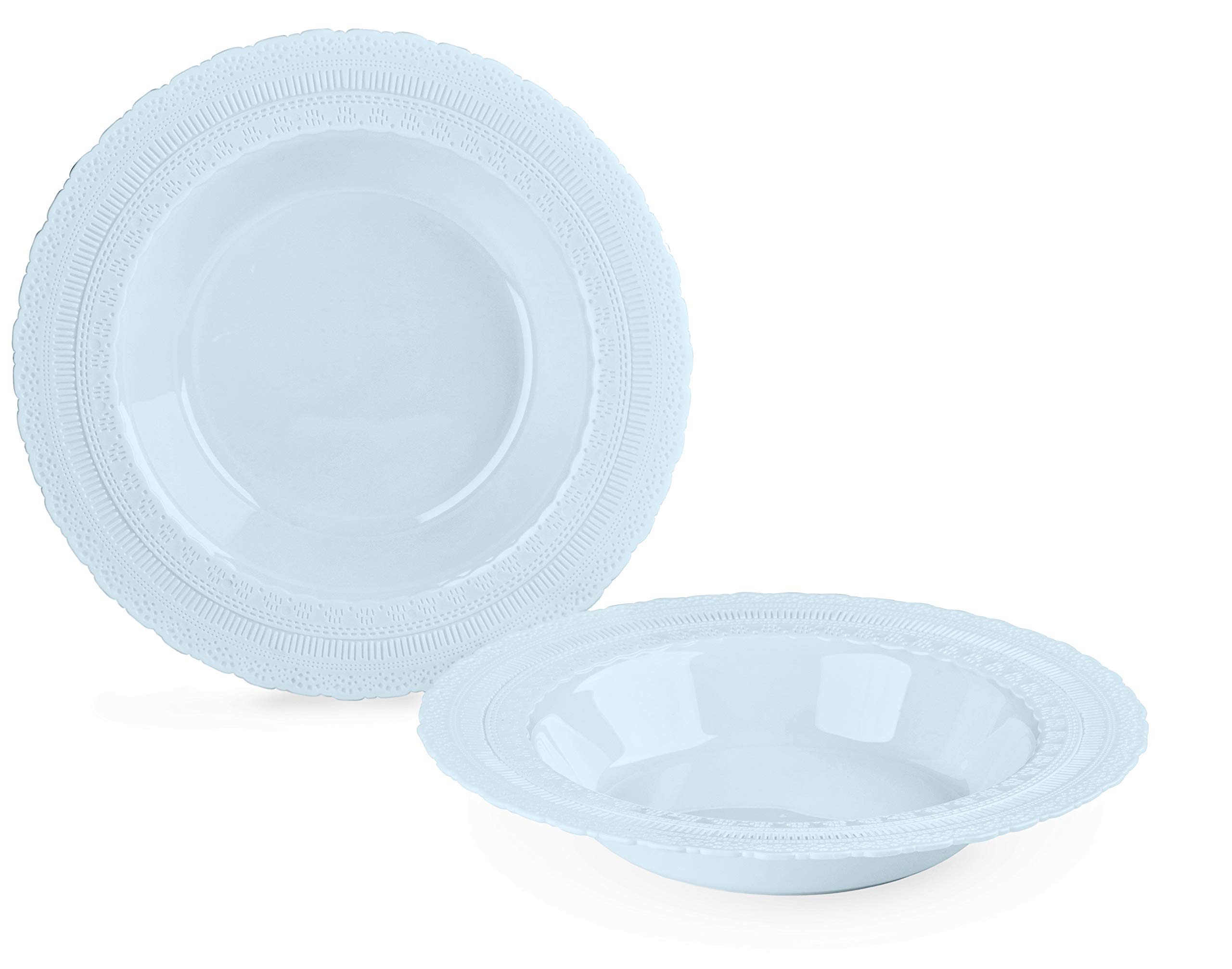 40-Piece Heavyweight Disposable Plastic Plates Set - Vintage Chateau Blue 14oz Soup Bowls for Weddings, Parties & Events | Durable Dinnerware for Catering, Picnics, BBQs & Family Gatherings