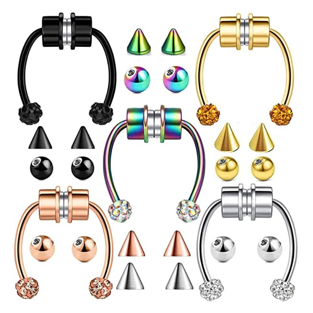 HABOHUSE Acupressure Slimming Nose Ring - Non-Piercing Magnetic Fake Nose Hoop for Weight Loss & Facial Contouring (5Pcs) | Perfect for Acupuncture Therapy, Beauty Enhancement, and Fashion Accessories