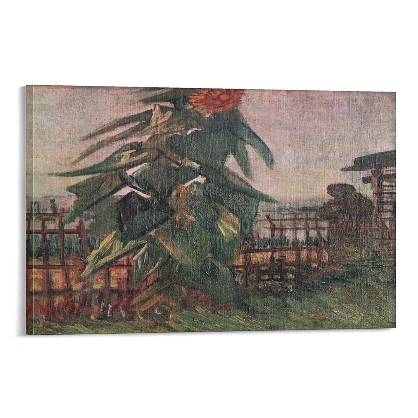 Vincent Van Gogh The Garden with Sunflowers Canvas Wall Art - High Quality Oil Painting Reproduction Print (36x48 Inch) with Frame, Ready to Hang - Perfect for Living Room, Bedroom, Kitchen & Office Decor | Classic Artwork for Home & Office Wall Decoration