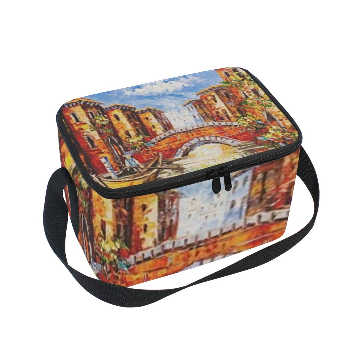 DoubleCW Insulated Lunch Bag - Venice Italy Design, Leakproof Cooler Bag with Zip & Adjustable Shoulder Strap for Women, Men & Kids - Perfect for Work, School, Picnics & Outdoor Activities