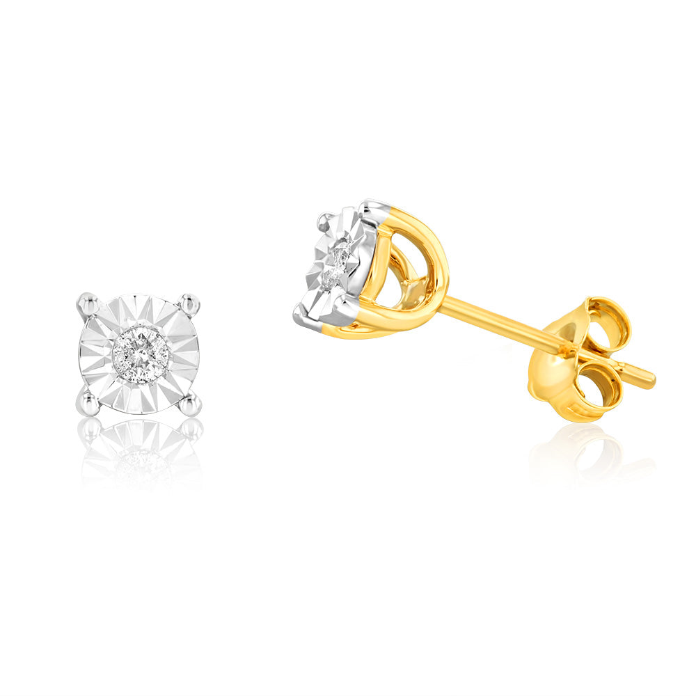 9ct Yellow Gold 5-Point Diamond Stud Earrings - Elegant Jewelry for Women - Perfect for Weddings, Anniversaries & Special Occasions