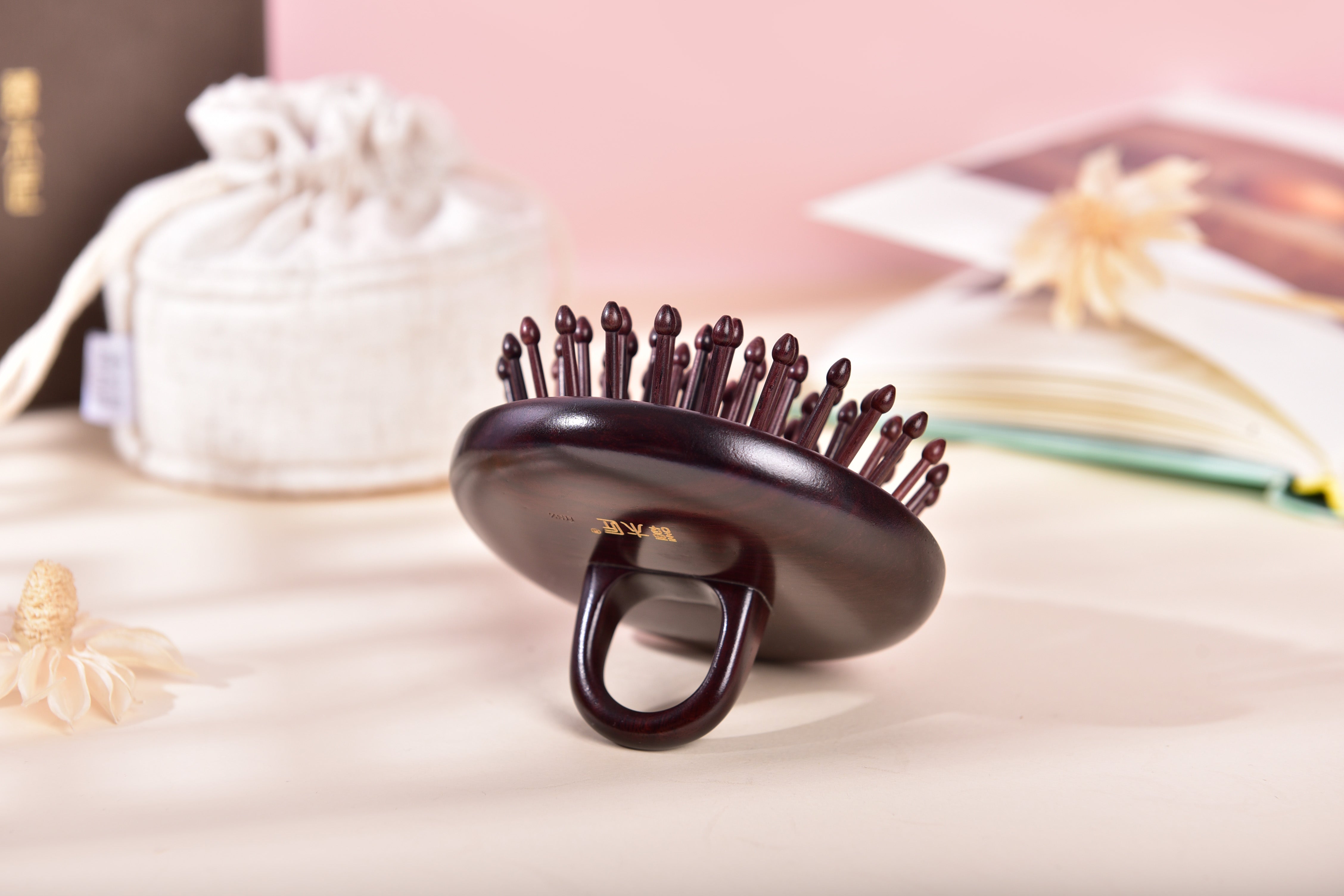 Premium Rosewood Cushion Handheld Hair Brush - Round Shape Detangling Brush for Smooth & Shiny Hair - Perfect for Home, Travel & Salon Use