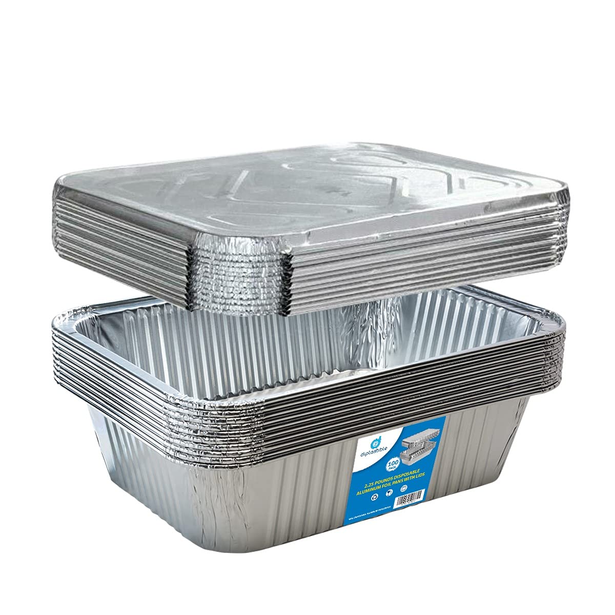 Disposable Aluminum Pans with Lids - 100 Pack (8.5 x 6 x 2.5 Inches) - 5 lb Oblong Foil Baking Pans for Cooking, Meal Prep, Party Serving & Food Storage - Perfect for Thanksgiving, Christmas & Catering Events