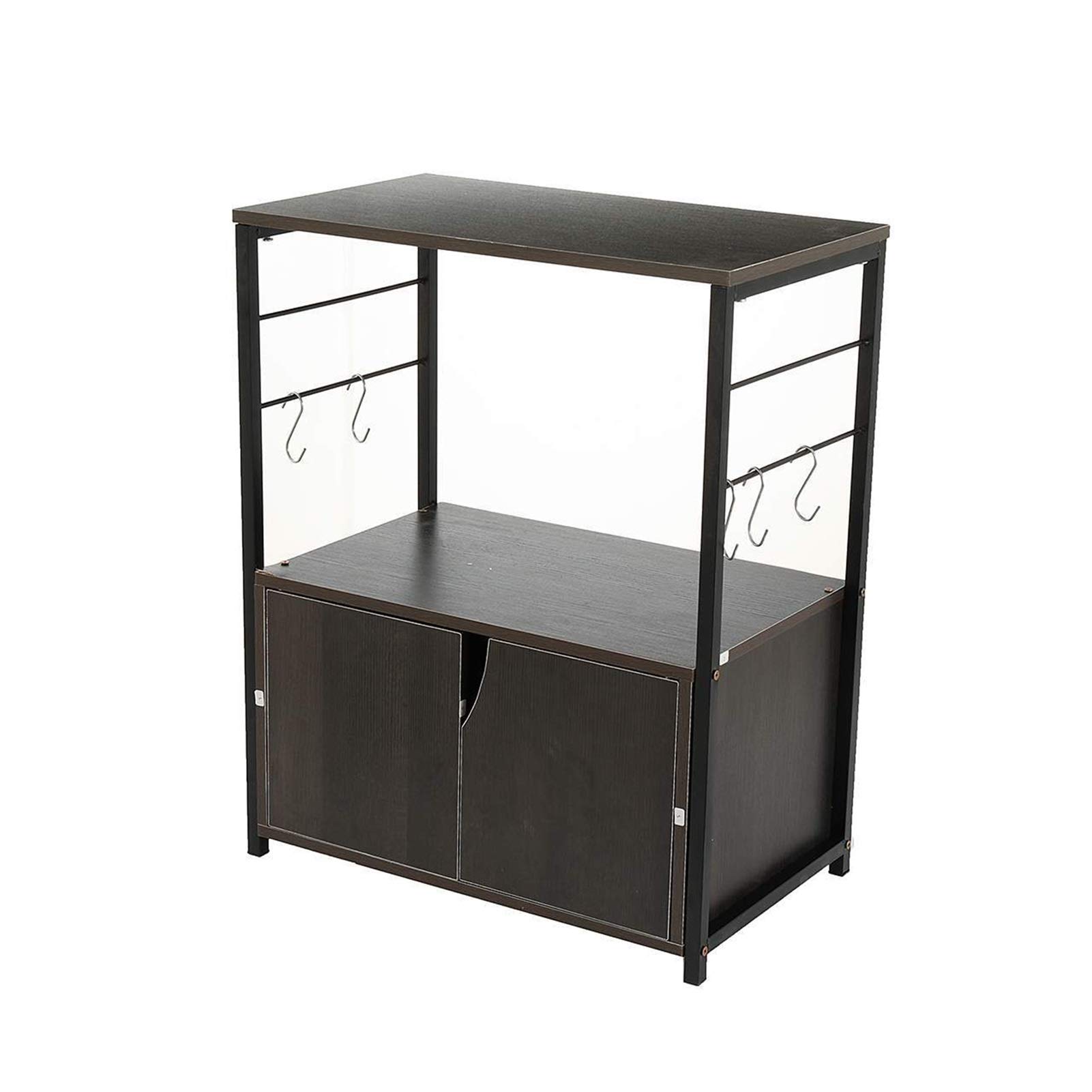 2-Tier Wooden Microwave Stand with Iron Frame - Kitchen Cabinet Organizer Shelf for Microwave Oven, Spice Racks & Books - Space-Saving Storage Solution for Small Kitchens & Pantries