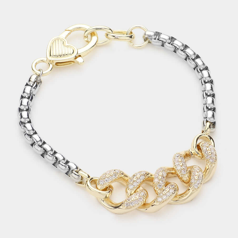 14K Gold Plated CZ Stone Cuban Chain Bracelet for Women - Elegant Evening Jewelry for Parties, Weddings & Special Occasions