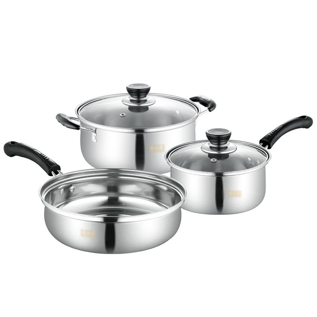 5-Piece Stainless Steel Cookware Set - Frying Pan, Pressure Cooker, Stew Pot, Milk Steamer & Soup Pot for Professional & Home Kitchens | Perfect for Searing, Boiling, Steaming & Slow Cooking (Color: A)