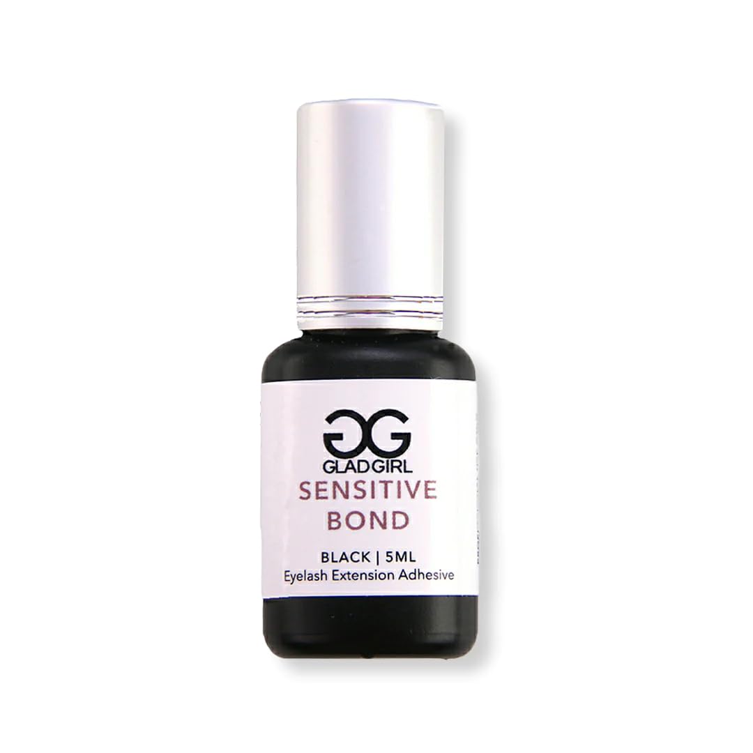 GladGirl Sensitive False Eyelash Extension Glue 5ml - Fume Free, Non-Irritating, Ultra Black Lash Adhesive - Perfect for Daily Wear, Special Occasions & Sensitive Eyes