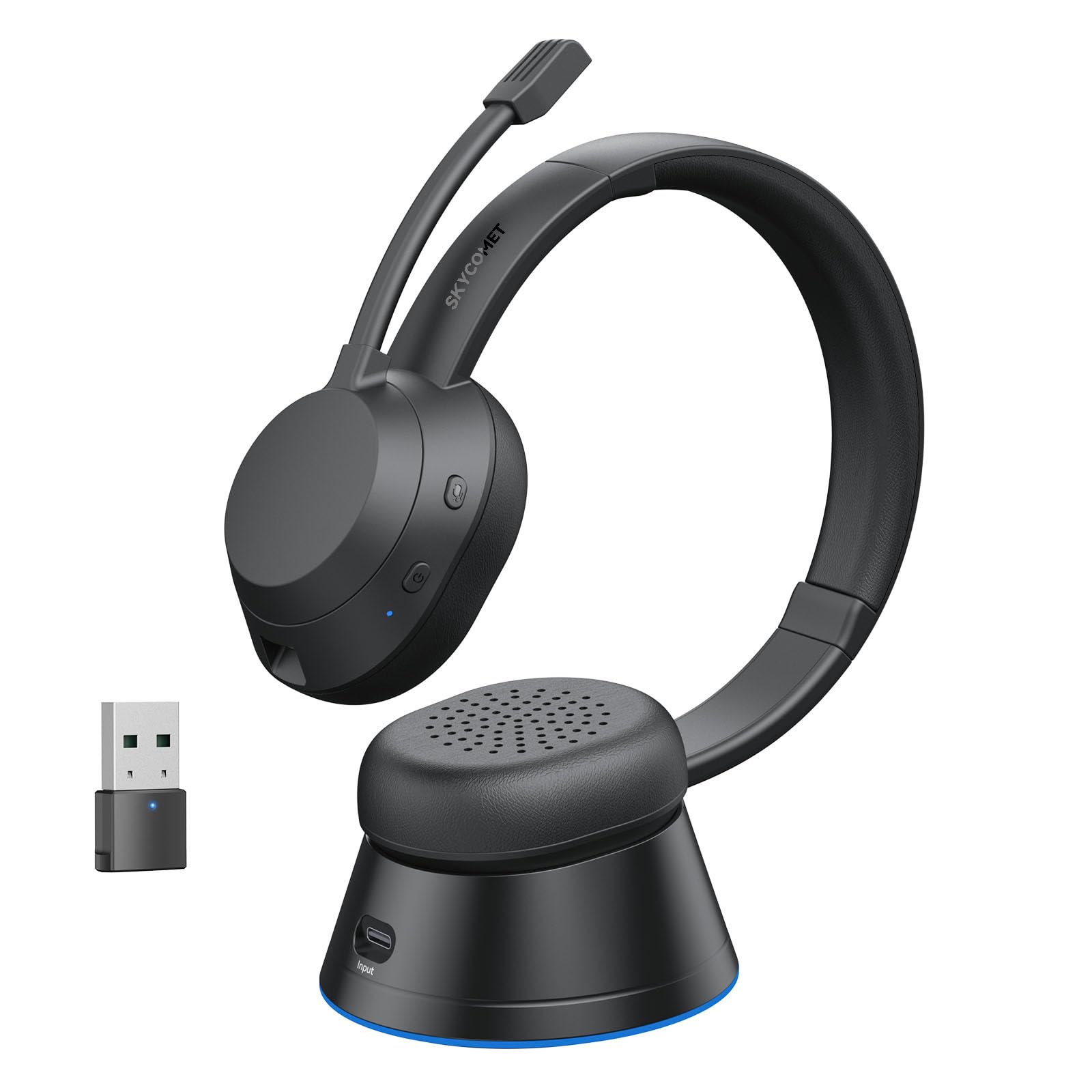Wireless Bluetooth Headset with Noise Cancelling Mic - USB Dongle & Charging Dock for PC, Laptop, Teams, Zoom - Perfect for Call Center, Home Office & Remote Work
