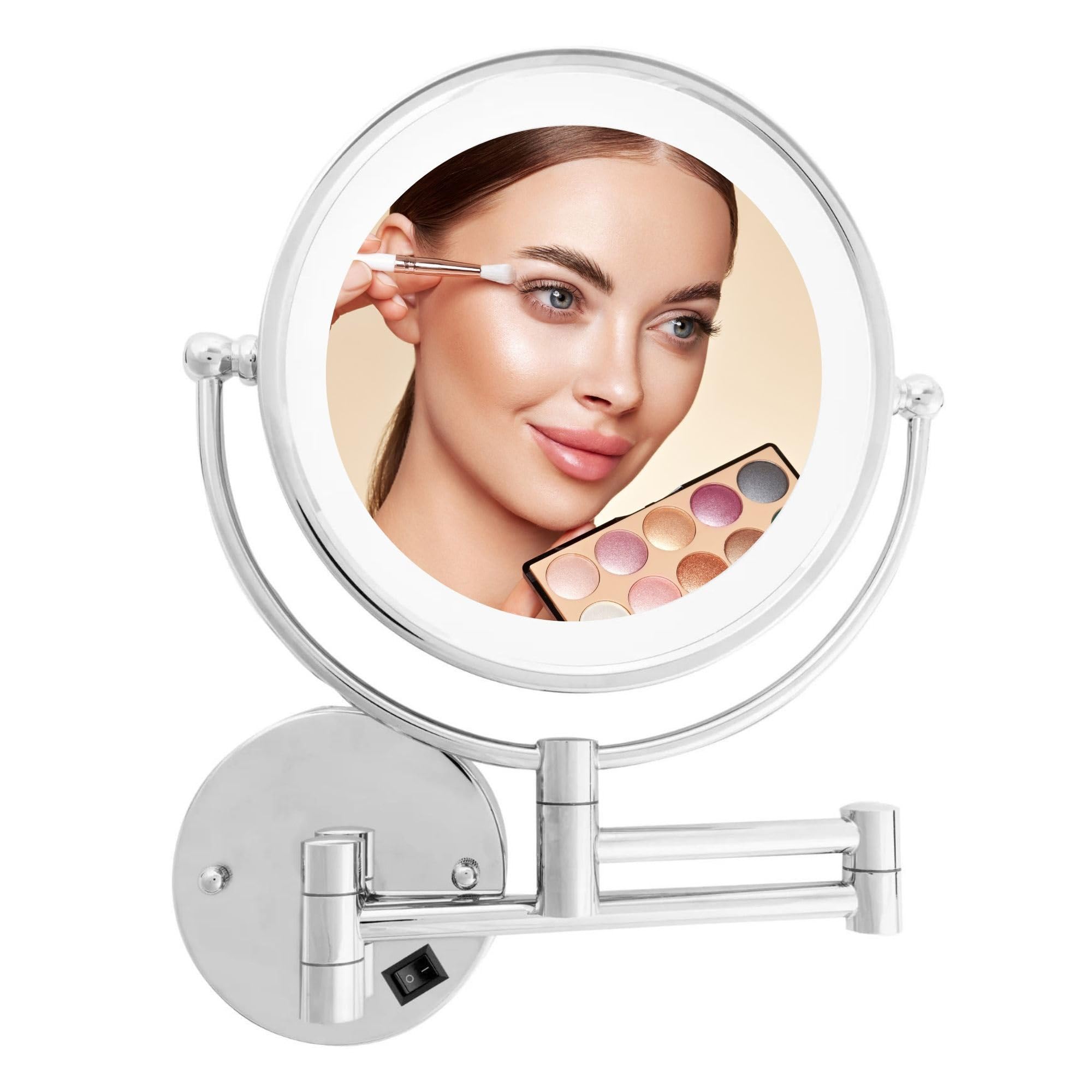 Danielle Creations 8-Inch Revolving Wall-Mounted Vanity Mirror with LED Lights - 10X Magnification, Chrome Finish - Perfect for Makeup, Skincare & Shaving - Ideal for Bedroom, Bathroom & Dressing Room