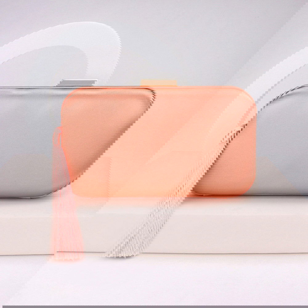 Elegant Peach Tassel Pointed Solid Clutch Crossbody Bag for Women - Perfect for Evening Parties, Weddings & Date Nights
