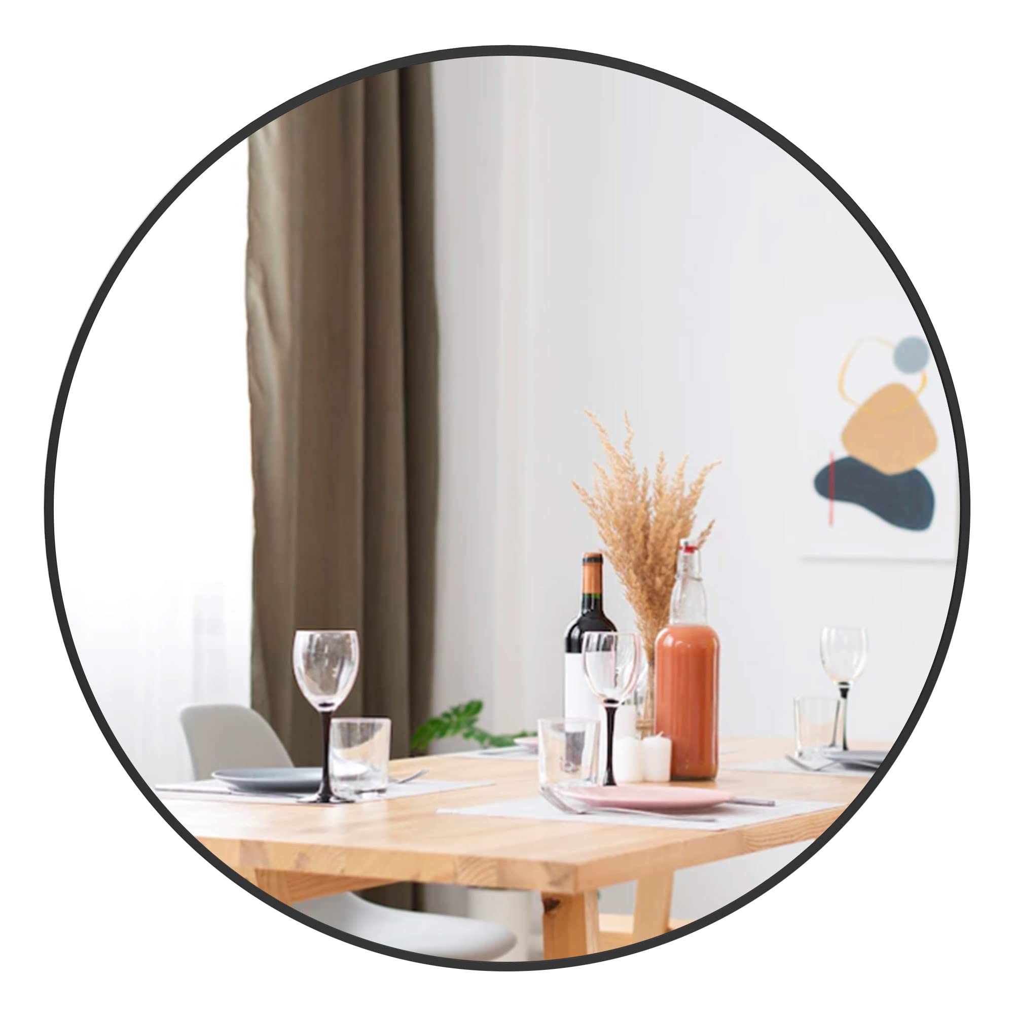 UMZODO 30 Inch Round Wall Mirror with Brushed Black Metal Frame - Perfect for Bathroom Vanity, Bedroom Decor, Living Room & Entryway | Elegant Home Decor Mirror for Modern Spaces