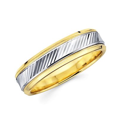 14K Yellow & White Gold Two-Tone Milgrain Diamond Cut Wedding Band Ring for Women & Men – 6MM Width, Size 9.5 – Perfect for Engagements, Anniversaries & Special Occasions