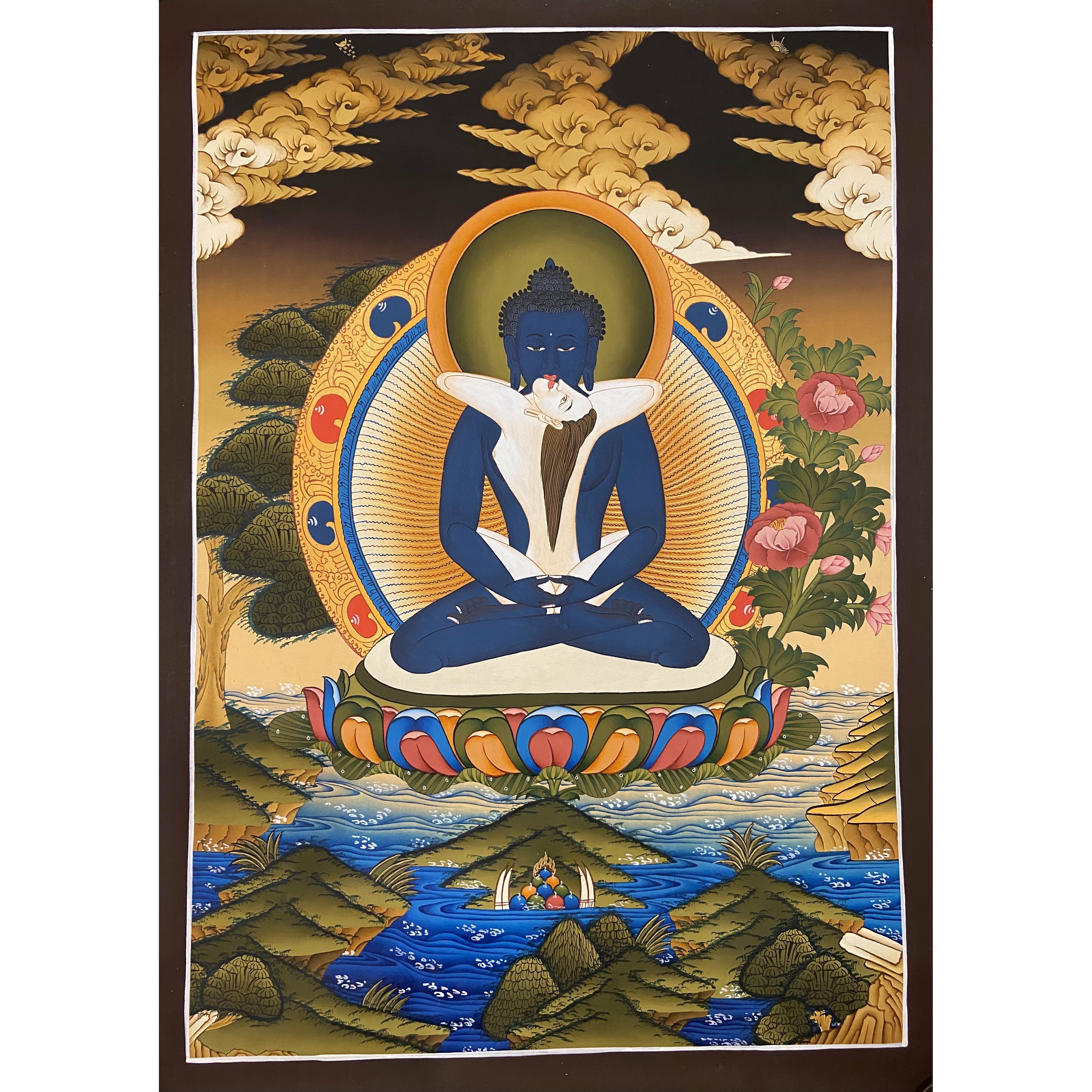 Authentic Tibetan Thangka Painting - Buddha Shakti Yab Yum Handmade Wall Art for Meditation & Spiritual Decor | Perfect for Home Altar, Yoga Studio & Buddhist Temple