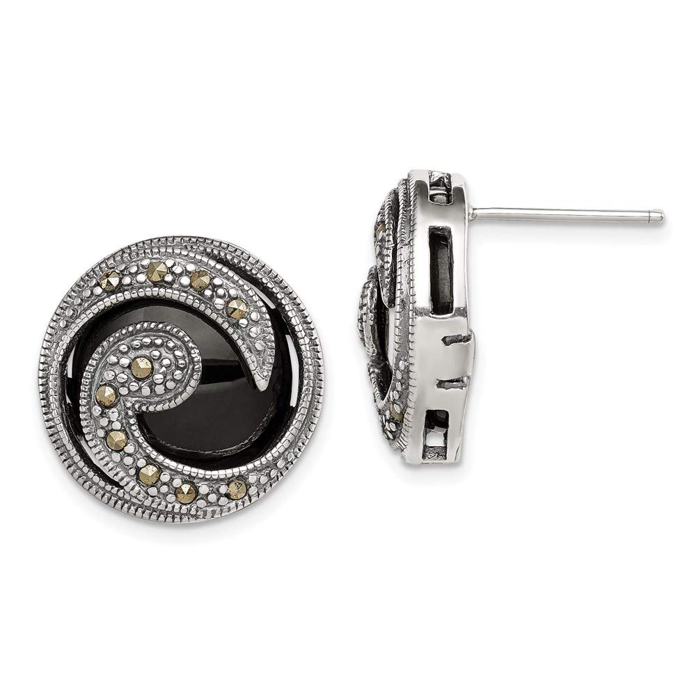 925 Sterling Silver Onyx & Marcasite Post Earrings for Women | Elegant Black Gemstone Stud Earrings | Perfect for Parties, Weddings & Everyday Wear