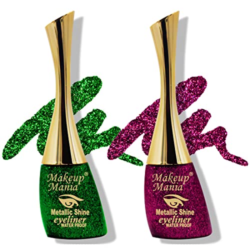 Makeup Mania Metallic Shine Glitter Eyeliner - Waterproof Long-Lasting Eye Liner (Forest Green & Magenta, Shade 06-14) for Party, Festival & Night Out Makeup Looks