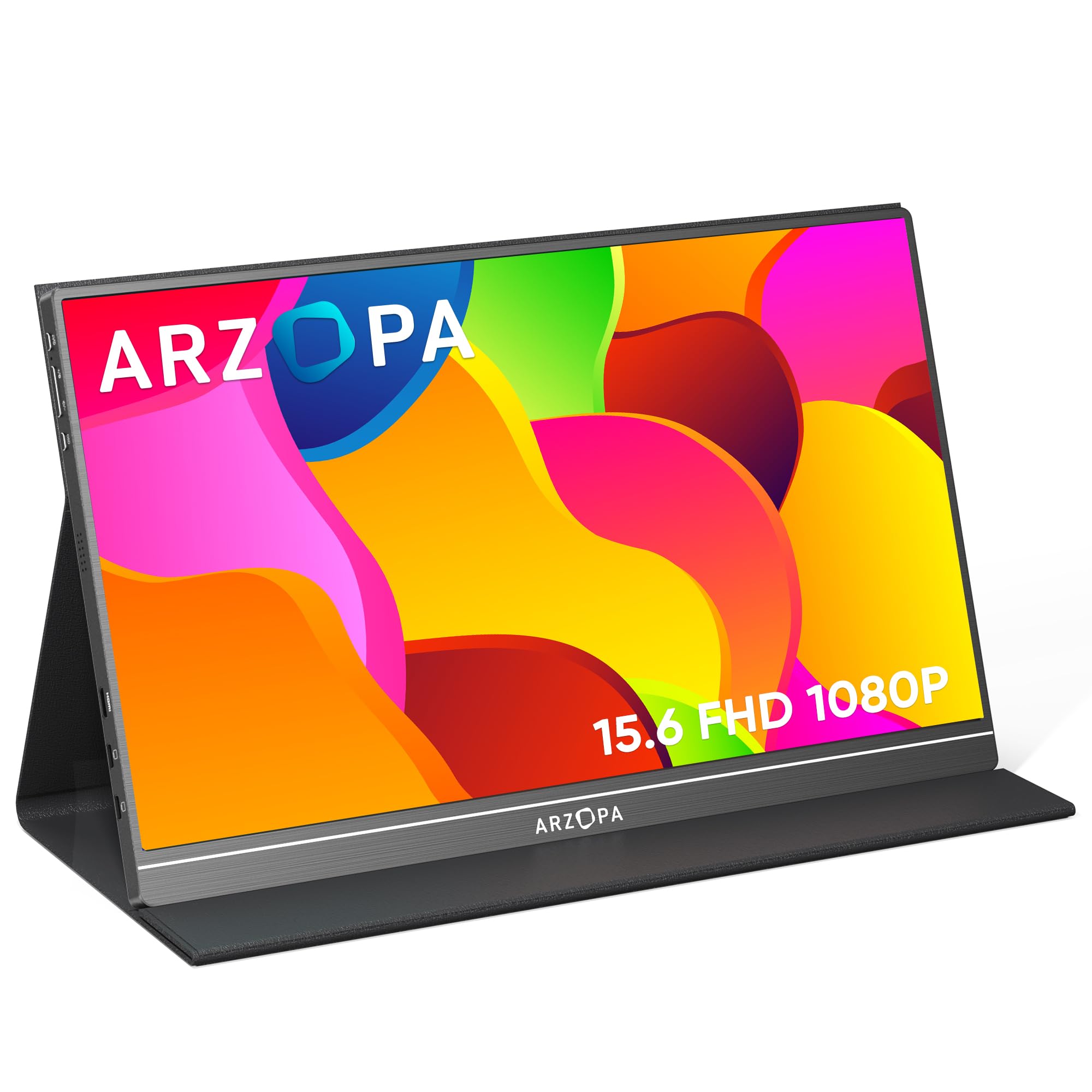 ARZOPA 15.6'' Portable Monitor - Full HD 1080P USB-C HDMI External Display with HDR & Eye Care, Ultra-Thin Lightweight Second Screen for Laptop, PC, Mac, Phone, Gaming (Xbox, PS5, Switch) - Includes Smart Cover - Perfect for Work, Travel & Mobile Gaming