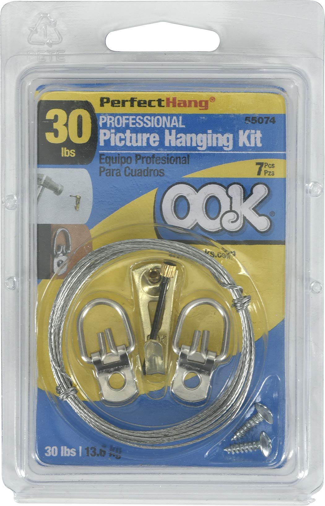 OOK 535640 Professional Picture Hanger Kit - Heavy Duty Brass Wall Hooks for Art & Photos - 30lb Capacity (7-Piece Set) - Perfect for Hanging Paintings, Mirrors & Home Decor