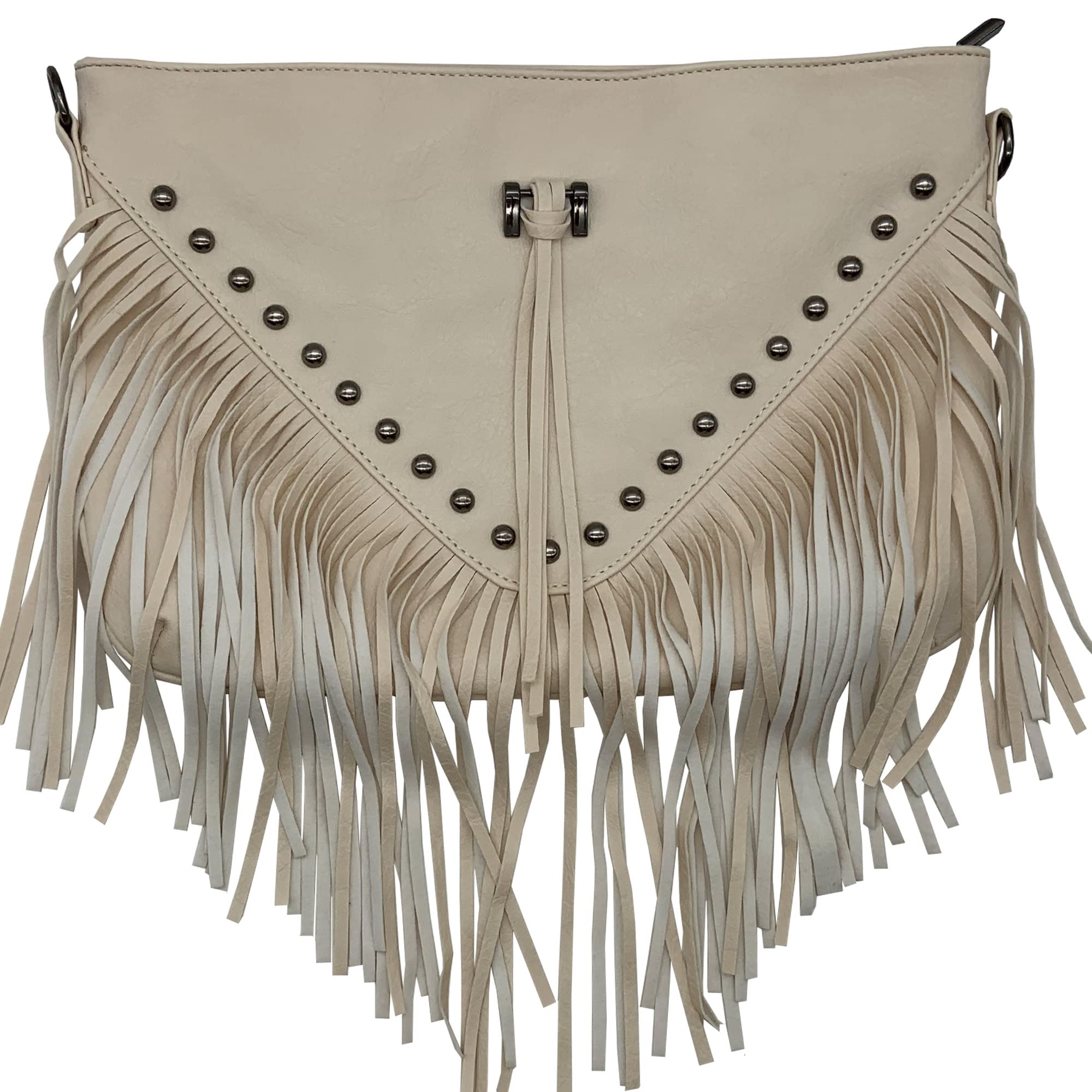TopTTanBo Studded Fringe Tassel Shoulder Bag - Women's Leather Crossbody Messenger Purse for Casual Outings & Night Out | Boho Chic Handbag for Everyday Use, Date Night and Travel Accessories
