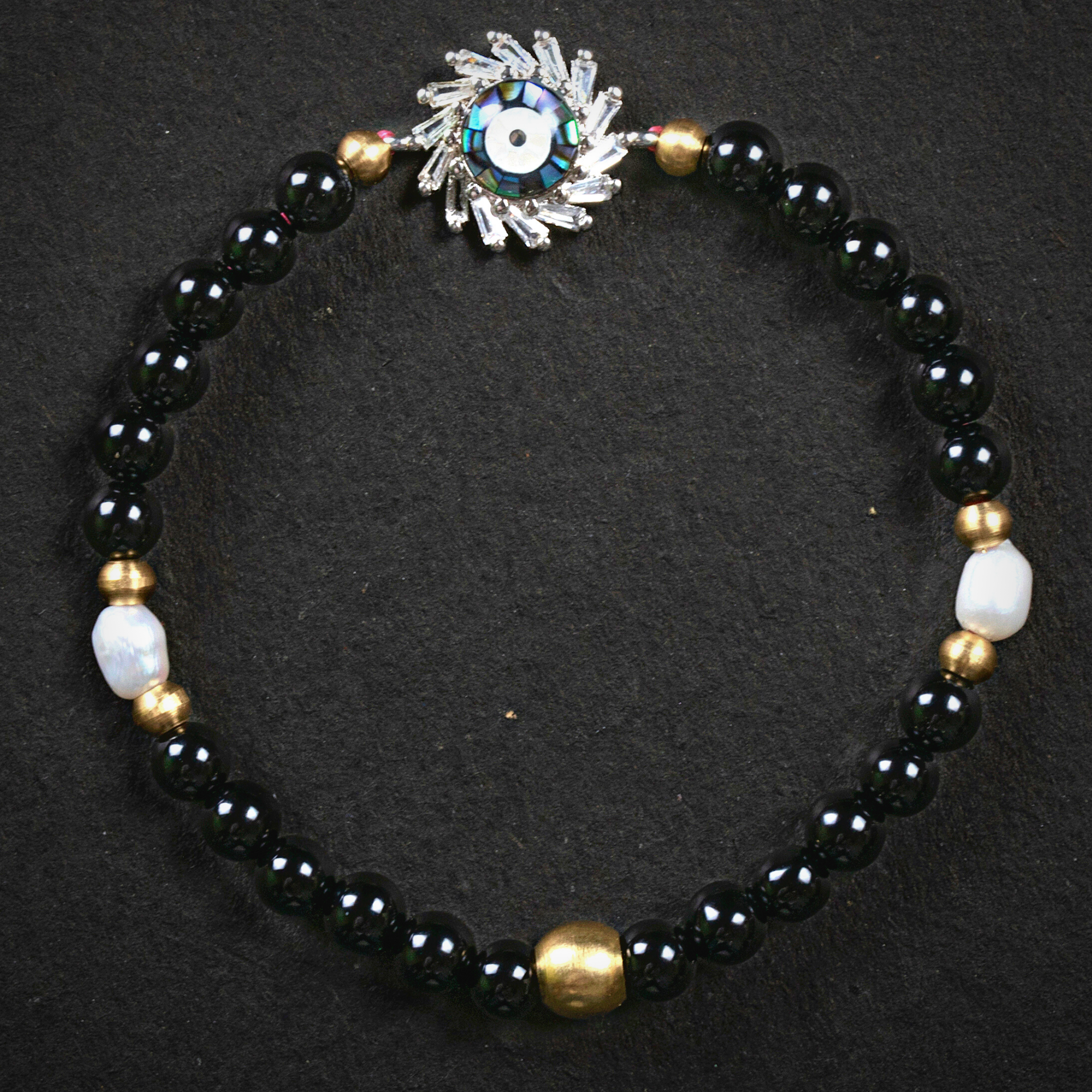 Onyx & Mother of Pearl Evil Eye Protection Bracelet - Spiritual Jewelry for Good Luck & Positive Energy | Perfect for Meditation, Yoga & Daily Wear