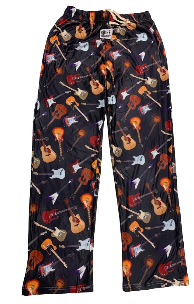 BRIEF INSANITY All Over Electric Guitar Print Pajama Pants for Men & Women - Soft Comfy Lounge Pants (S-XXL) - Perfect for Sleepwear, Music Lovers Gift & Casual Home Wear
