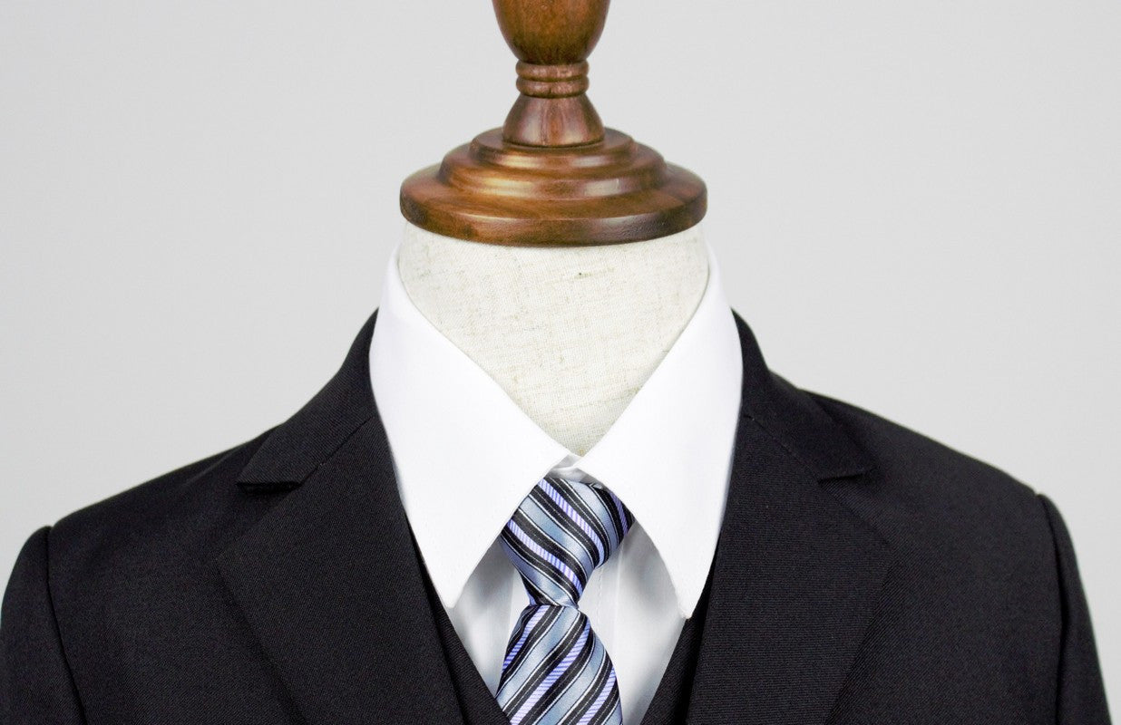 Stylish Boys Necktie - Grey and Purple Striped Pattern for School, Weddings & Formal Events