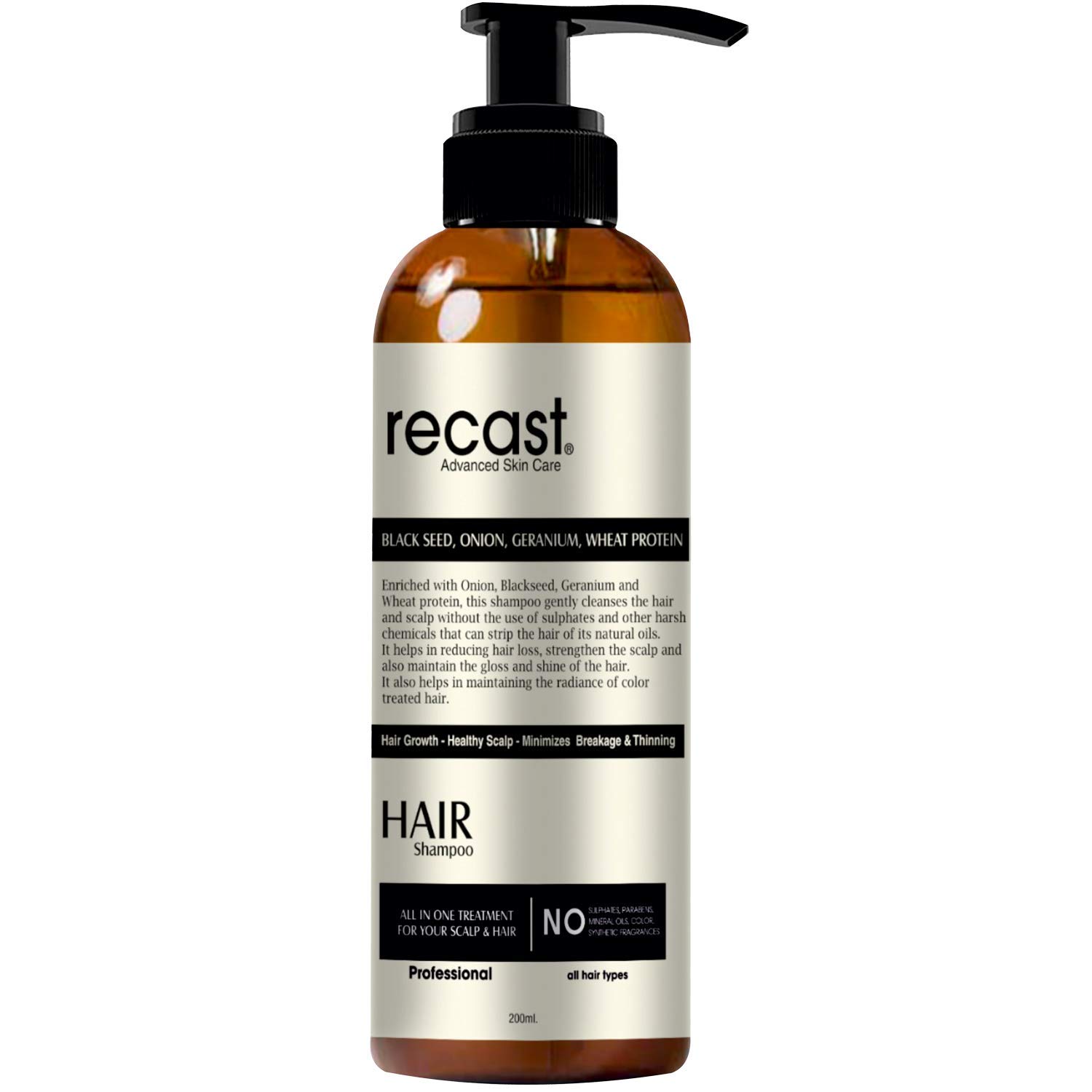 Recast Onion Black Seed Hair Shampoo 200ml - Hair Growth Treatment for Thinning Hair, Anti Hair Loss & Scalp Nourishment | Revitalizes Damaged Hair for Men & Women | Daily Use for Stronger, Healthier Hair