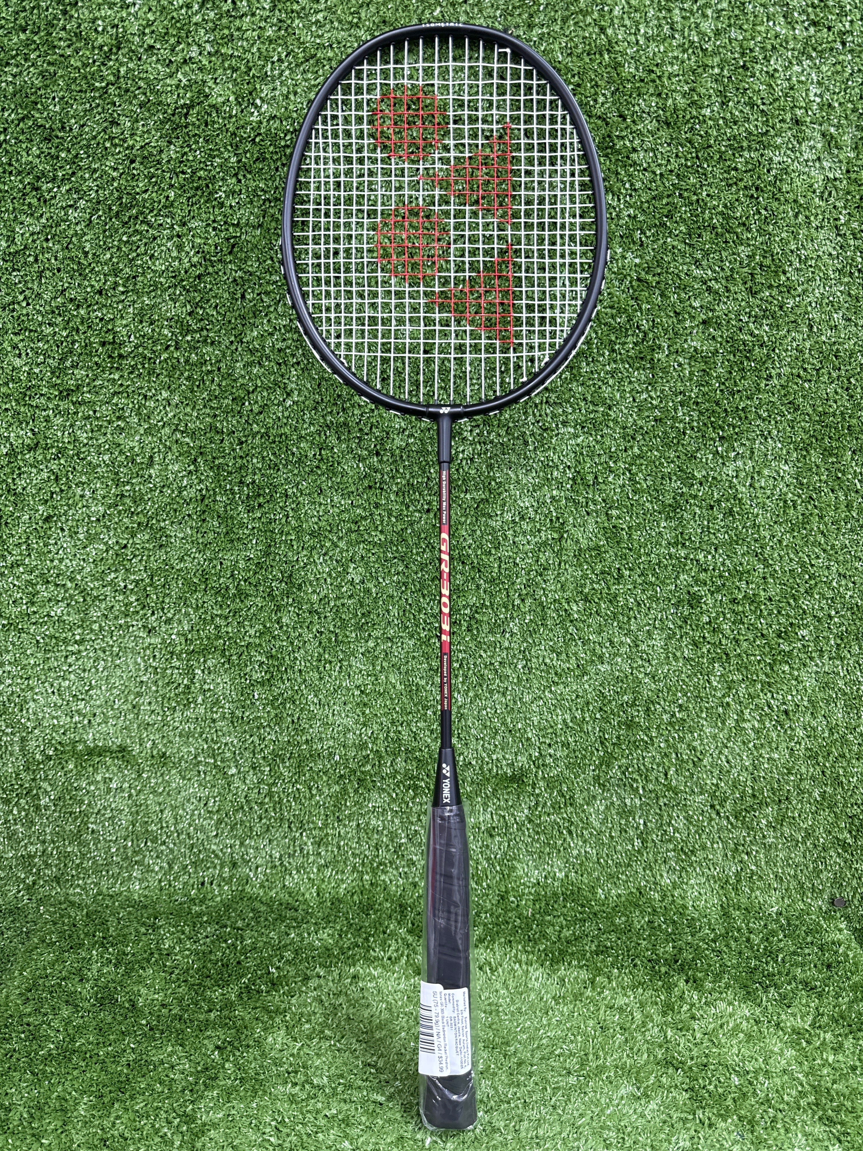 Yonex GR 303i Black Prestrung Badminton Racket - Professional Carbon Fiber Shuttlecock Racquet for Indoor/Outdoor Play - Made in India