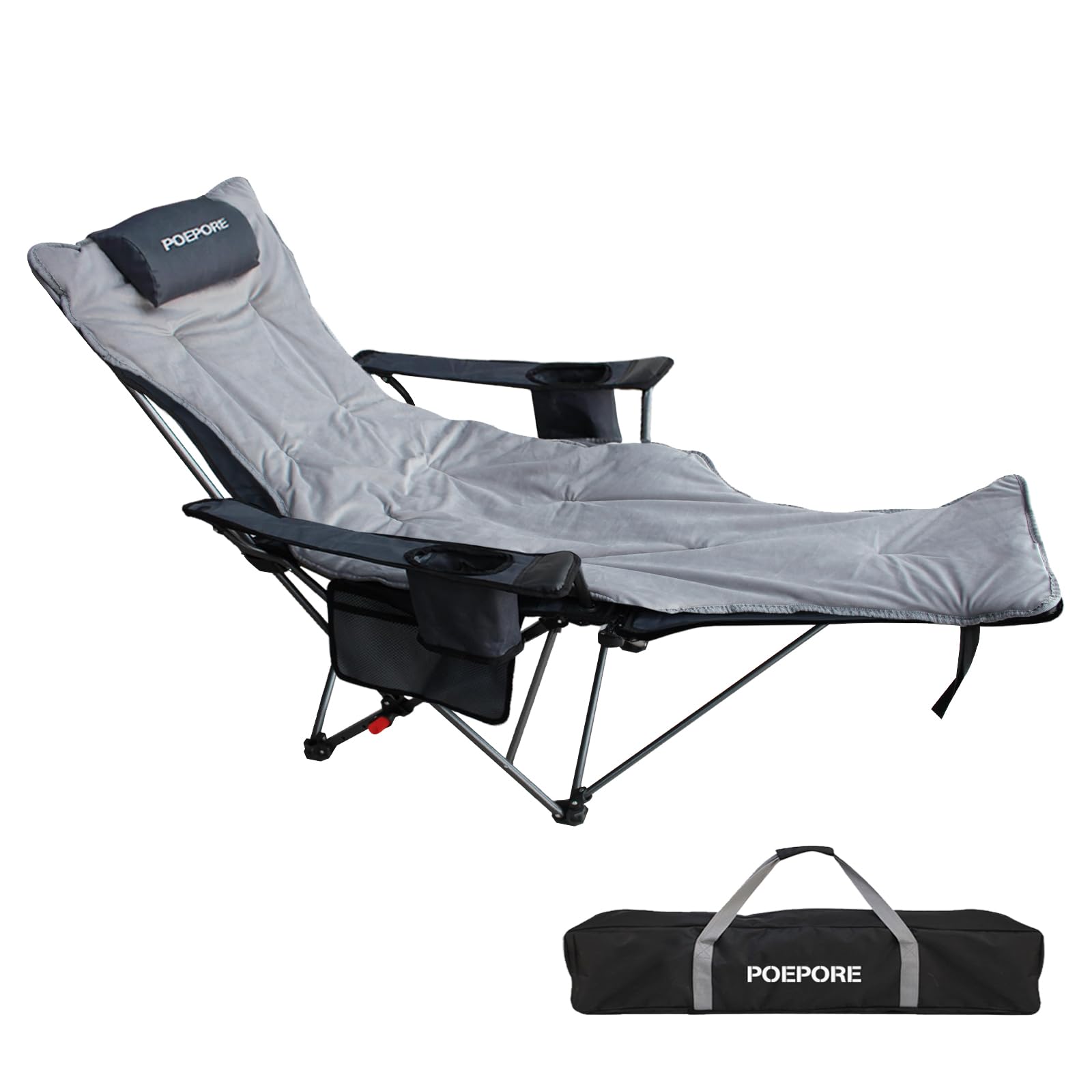 Reclining Camping Chair with Removable Footrest & Headrest - Portable Adjustable Folding Lounge Chair with Cotton Cushion for Adults - Perfect for Outdoor Camping, Beach Relaxing & Backyard Lounging