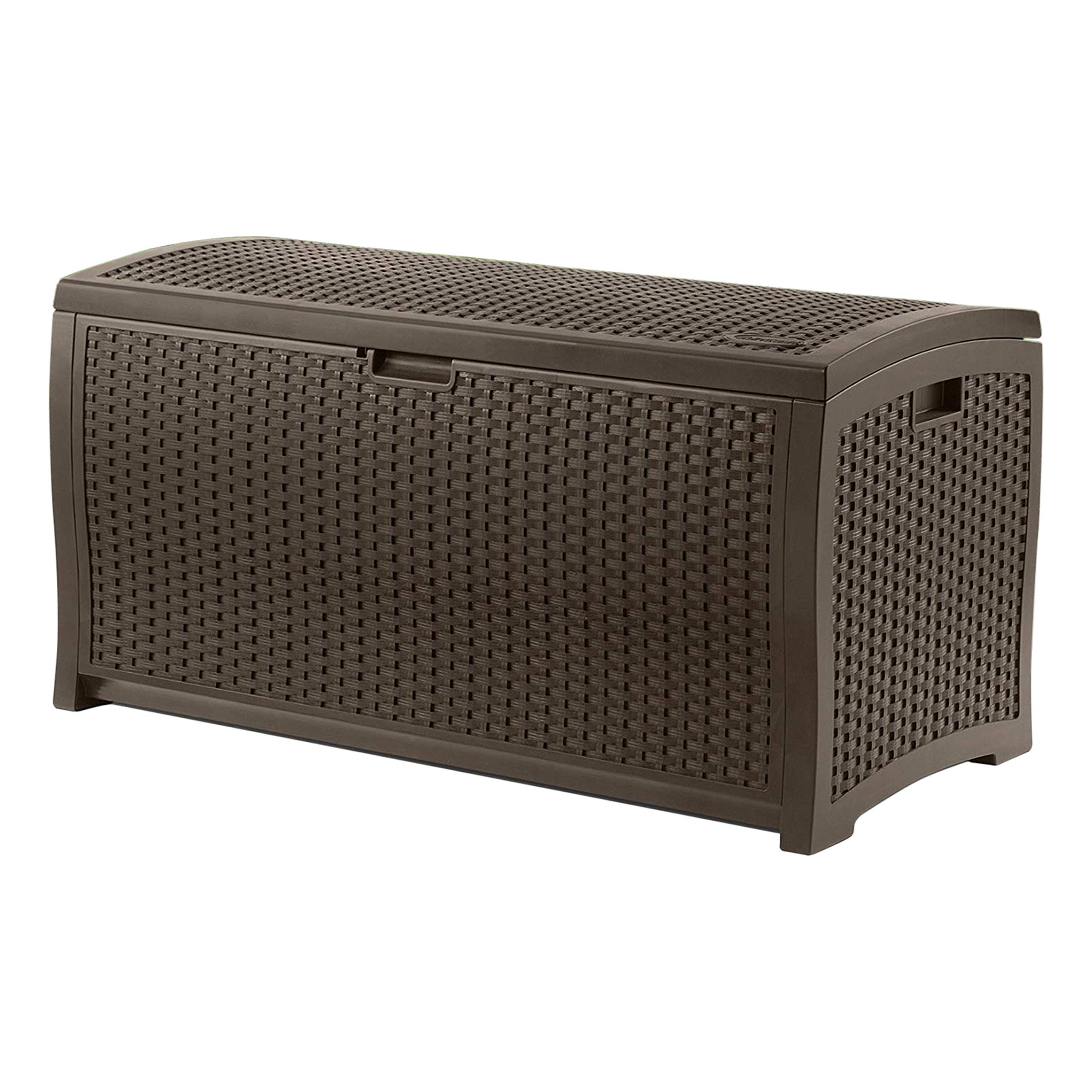 Suncast 73-Gallon Medium Deck Box - Lightweight Resin Storage Container for Patio, Garage & Yard - Outdoor/Indoor Seat & Organizer for Cushions, Gardening Tools & More - Perfect for Backyard, Deck & Poolside Storage (Mocha Brown)