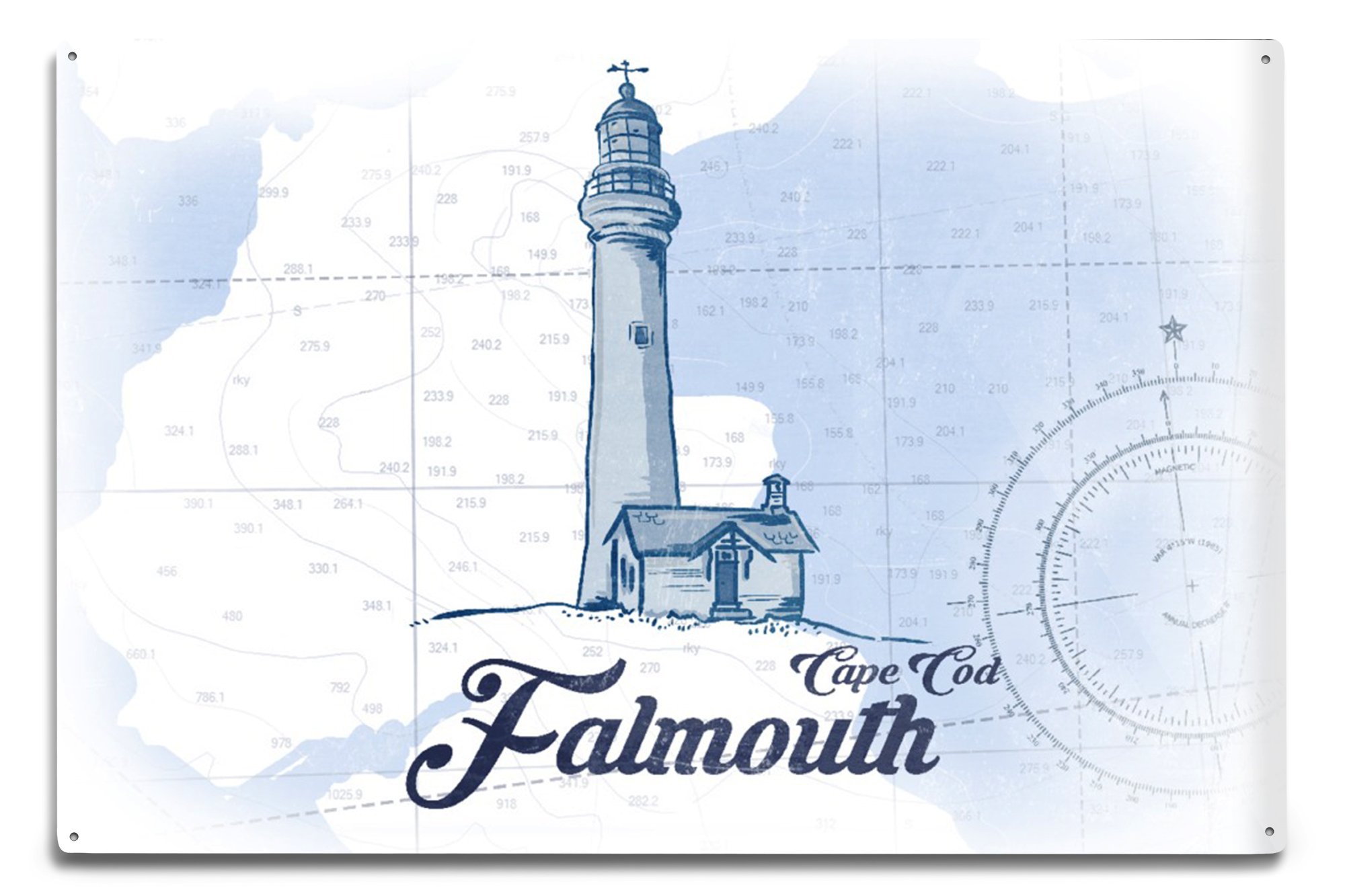 Falmouth Cape Cod Massachusetts Lighthouse Blue Coastal Icon - 6x9 Aluminum Art Metal Sign for Indoor & Outdoor Decor - Perfect for Beach House, Coastal Living Room, or Garden Wall Art