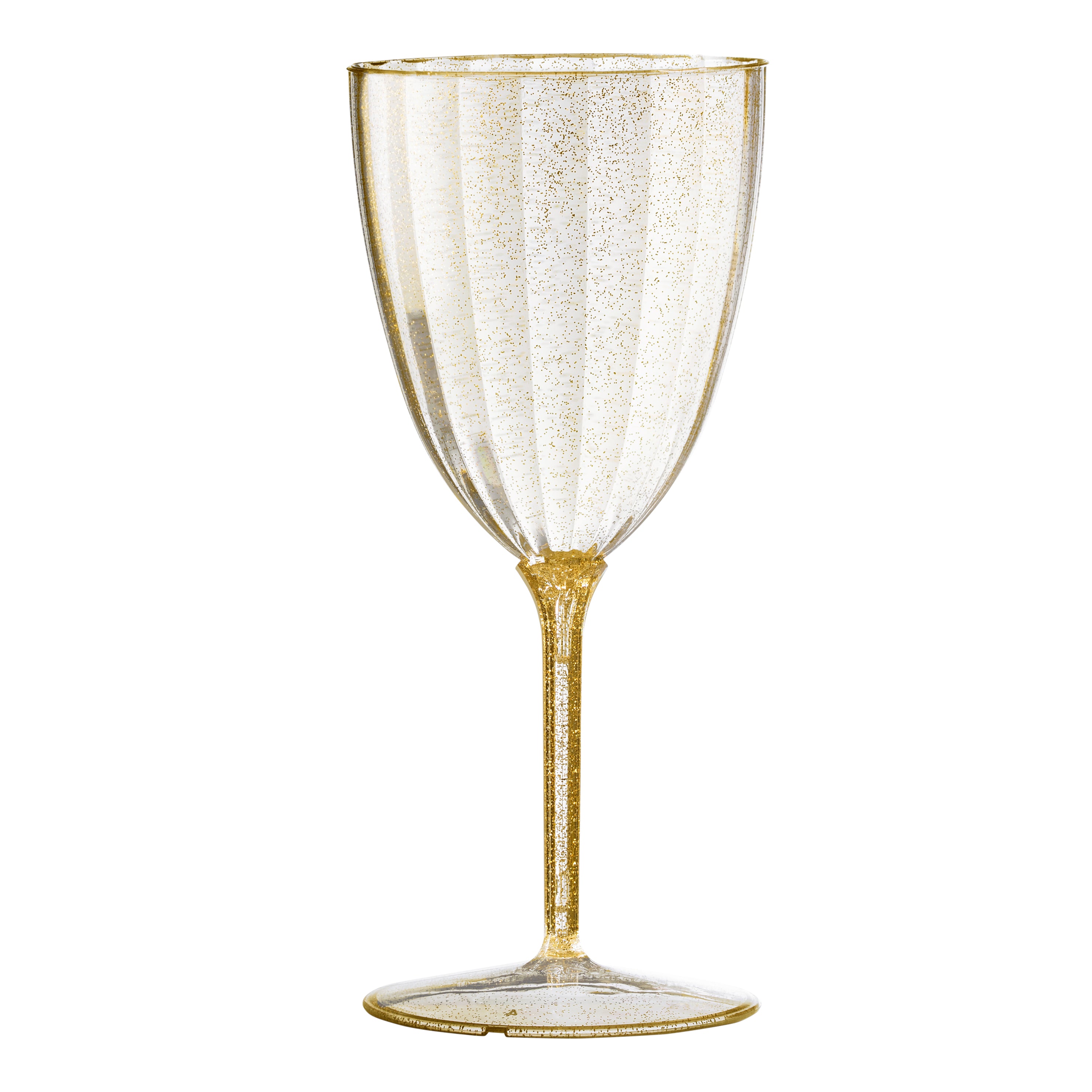 7 Oz Gold Glitter Plastic Disposable Wine Goblet - 8 Pack for Parties, Weddings, and Celebrations - Elegant Disposable Cups for Champagne, Cocktails, and Beverages