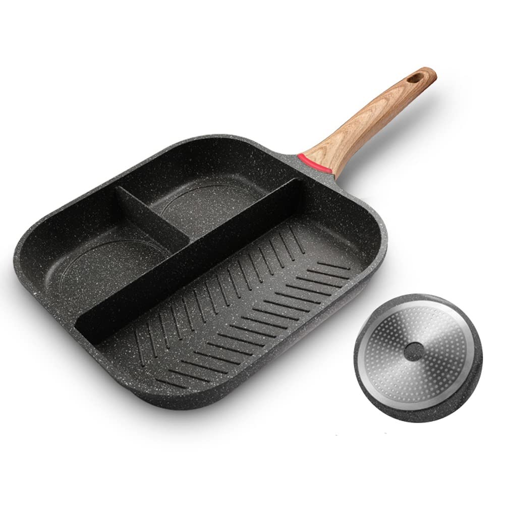 **Nonstick 3-Section Skillet - Pancake Pan, Omelet Pan & Egg Frying Pan for Breakfast - Perfect for Eggs, Bacon, Burgers & More | Ideal for Quick Breakfasts, Camping & Small Kitchens**