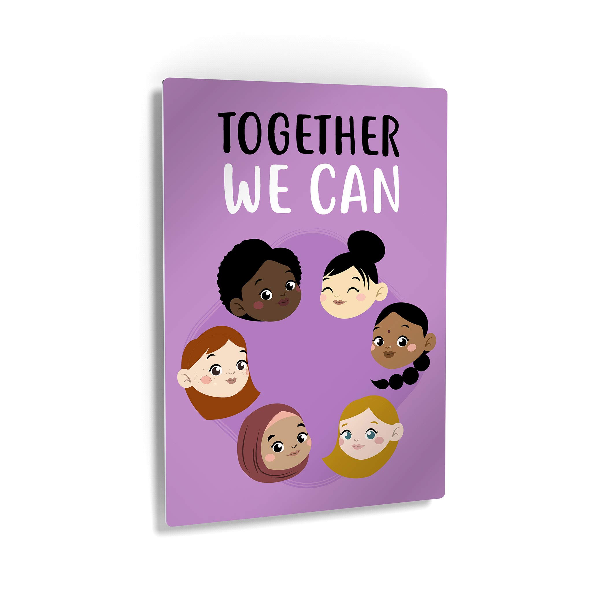 Diversity & Inclusion Metal Wall Art - 'Together We Can' Inspirational Quote Print for Kids Room, Nursery & Classroom Decor (40x30 Inches) - African, Asian, American, Hispanic & Muslim Cultural Representation | Perfect for Children's Bedrooms, Playrooms & Educational Spaces