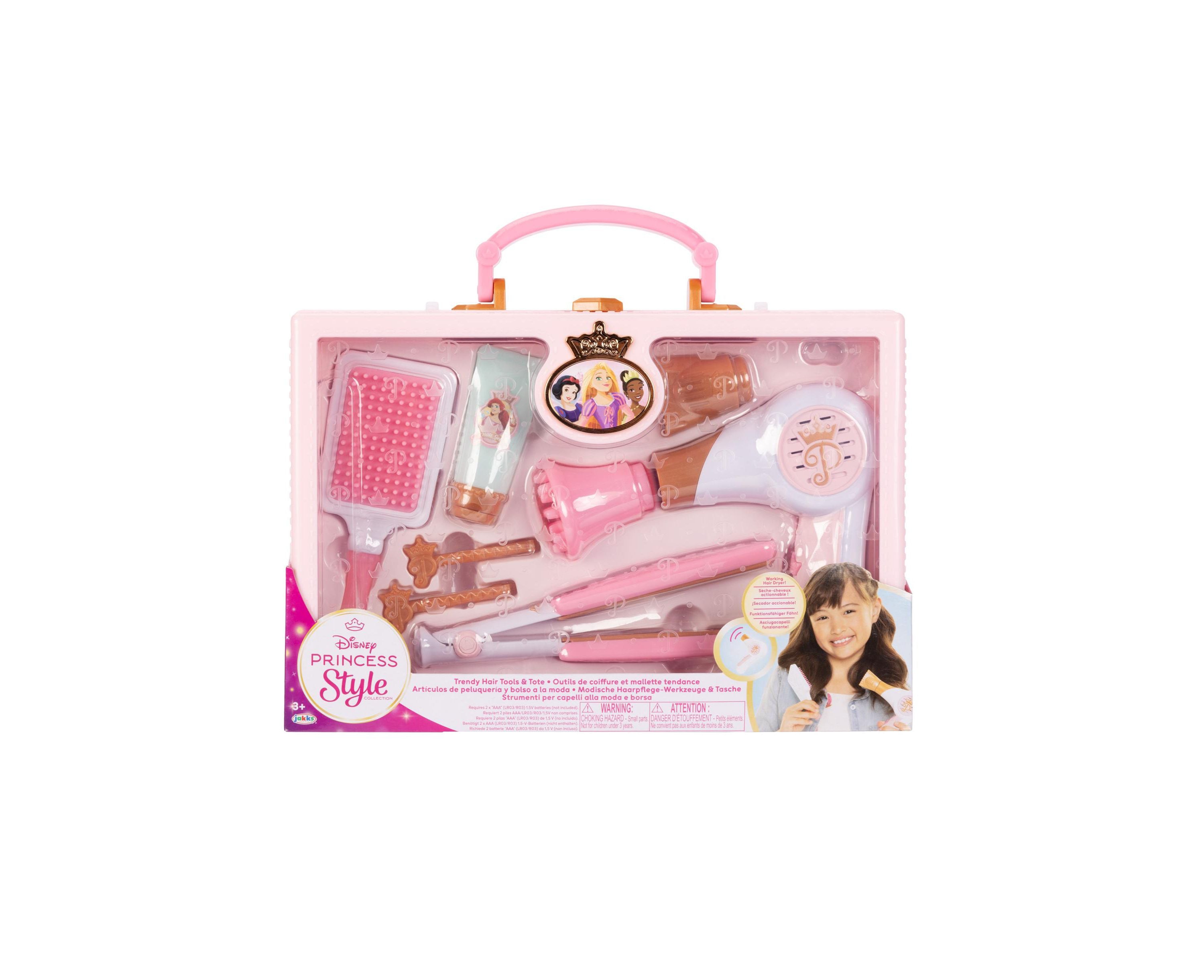 Disney Princess 8-Piece Hair Styling Tote Set for Kids - Pretend Play & Dress Up - Perfect for Birthday Gifts & Role Play Activities