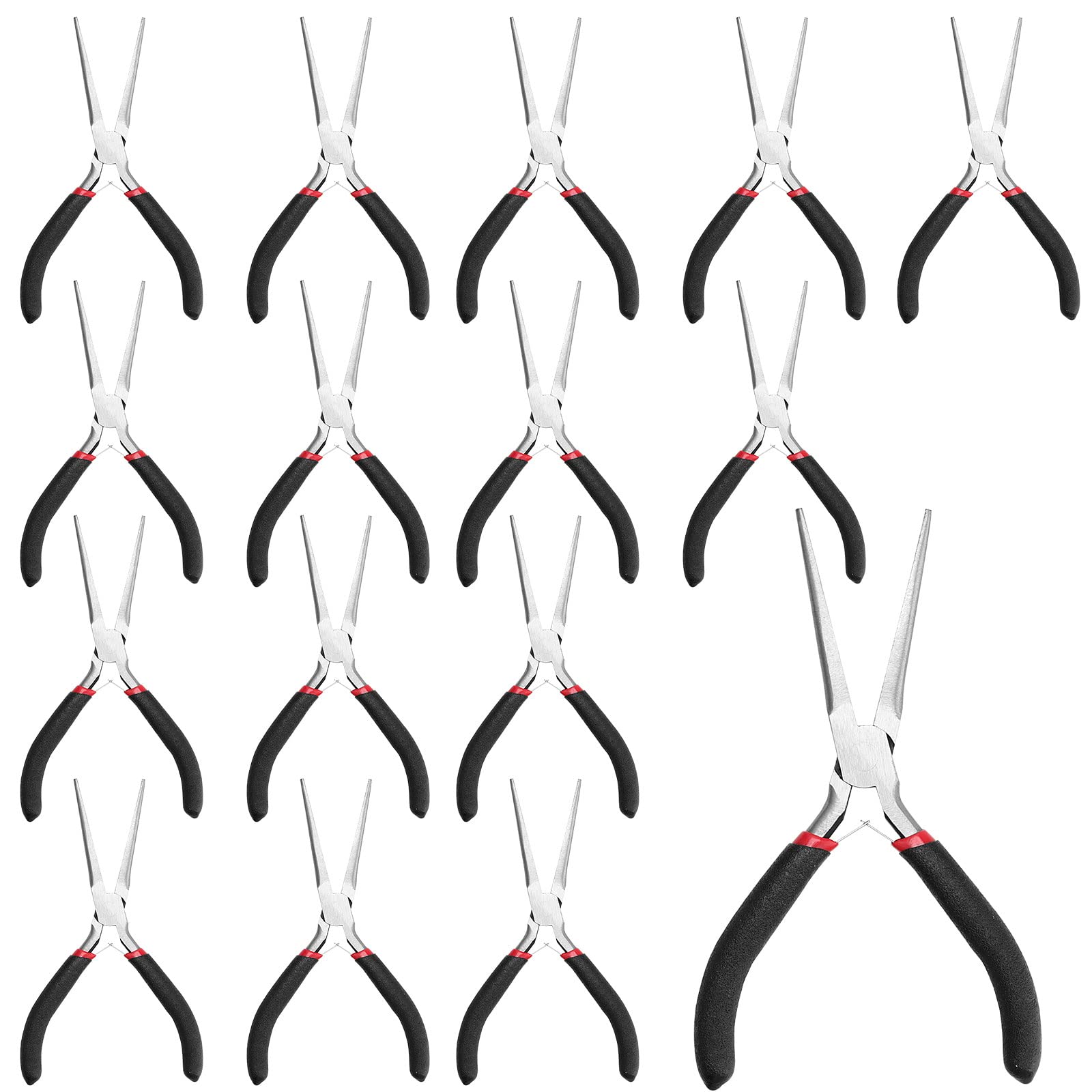 15 PCS 6 Inch Needle Nose Pliers Set - Extra Long Precision Pliers with Smooth Jaws for Jewelry Making, Wire Wrapping, Electronics Repair & DIY Crafts - Perfect for Beading, Small Parts Gripping & Detailed Work