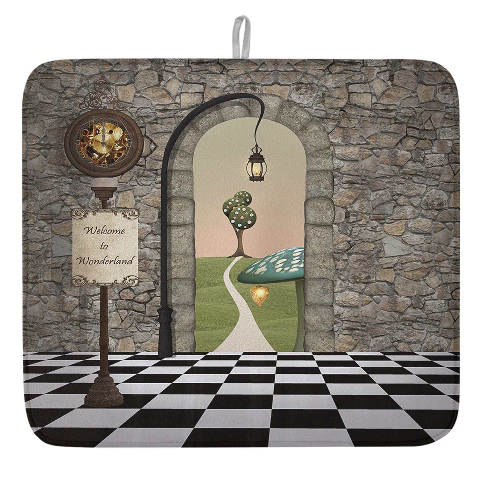 **Premium Microfiber Dish Drying Mat for Kitchen Countertop – 16x18 Inch, Absorbent & Reversible (White/Black Check) – Non-Slip Drainer Mat for Dishes, Cups & Utensils – Perfect for Wall Tree or Countertop Use**