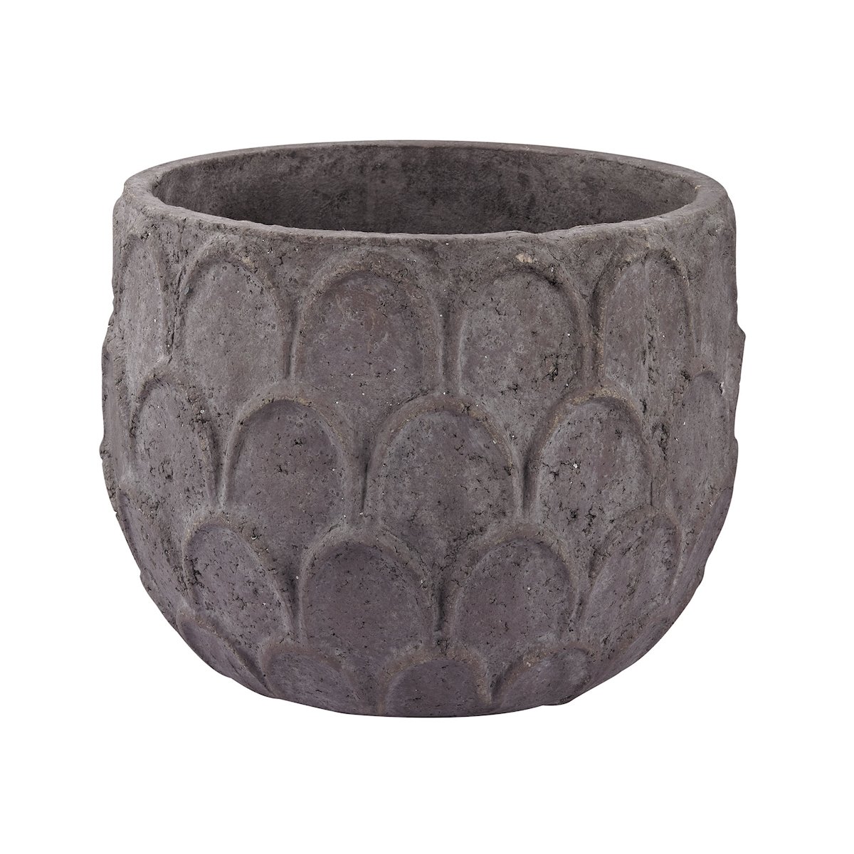 ELK Small Aged Powdered Lotus Petal-Carved Pot Vase - Dark Grey Stone Home Decor for Living Room, Bedroom & Office