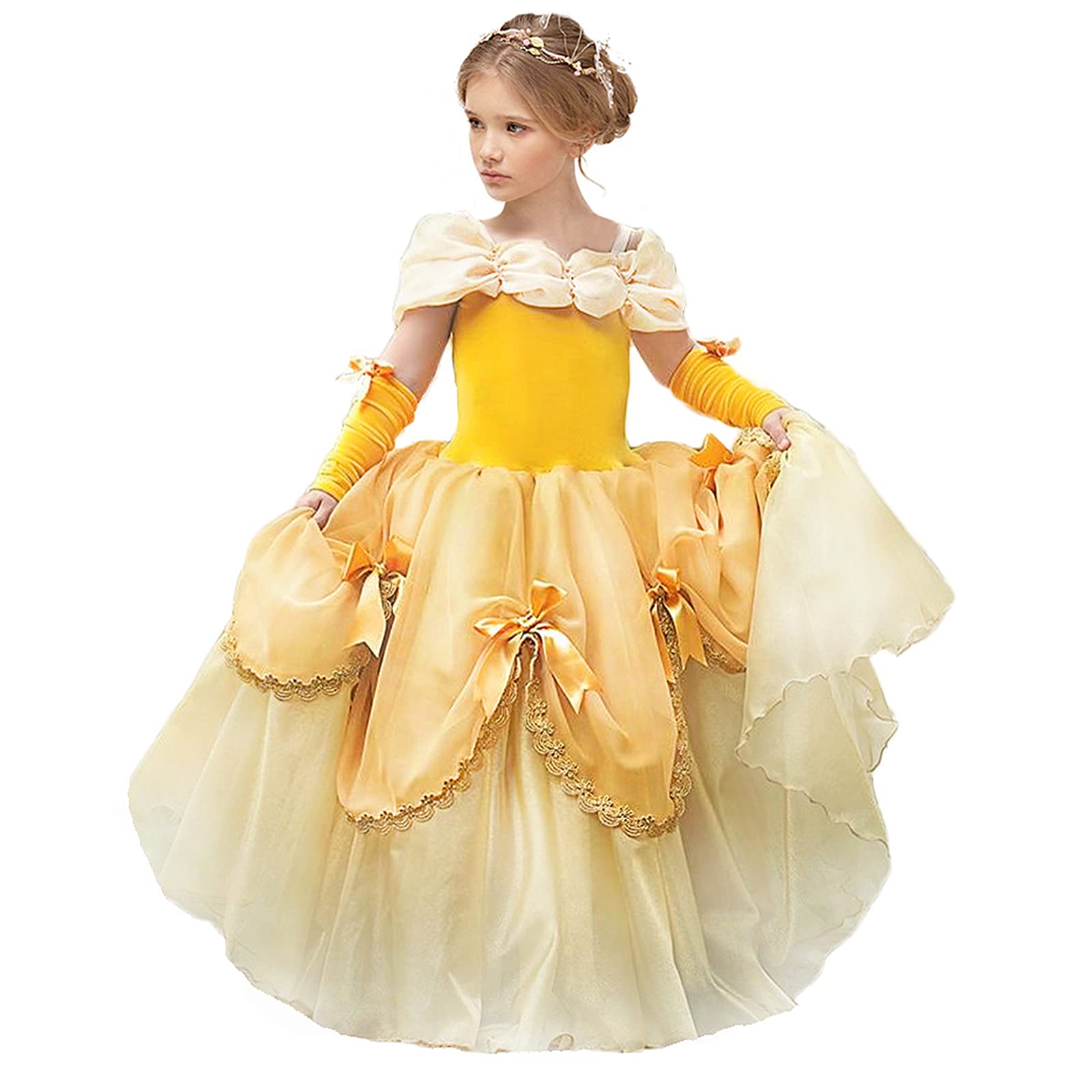 Disney Princess Belle Yellow Dress for Toddler Girls - Halloween Costume & Birthday Party Fairy Dress | Special Occasion Outfit for Kids