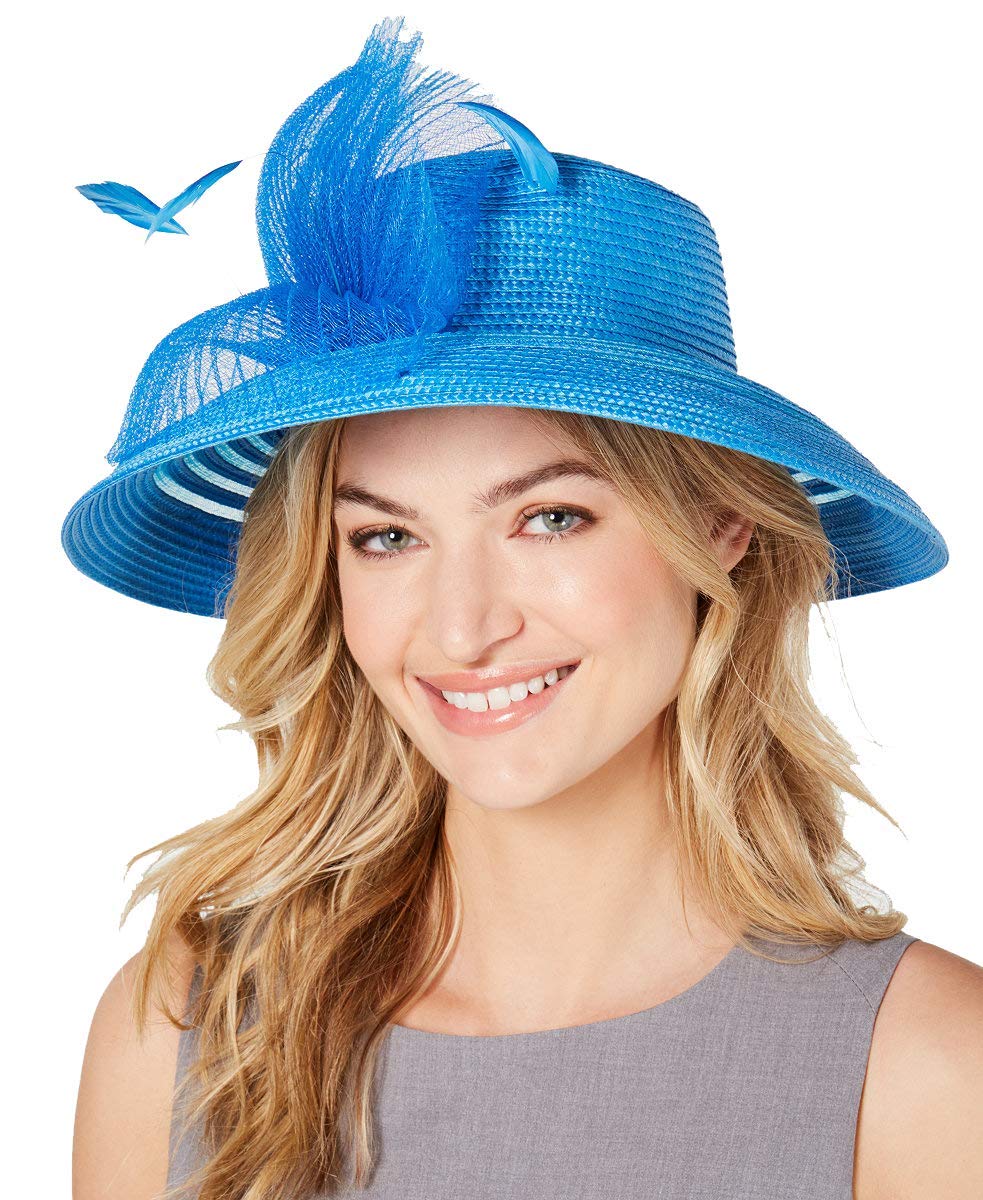 Sheer Stripe Romantic Hat - Light Blue 22.25