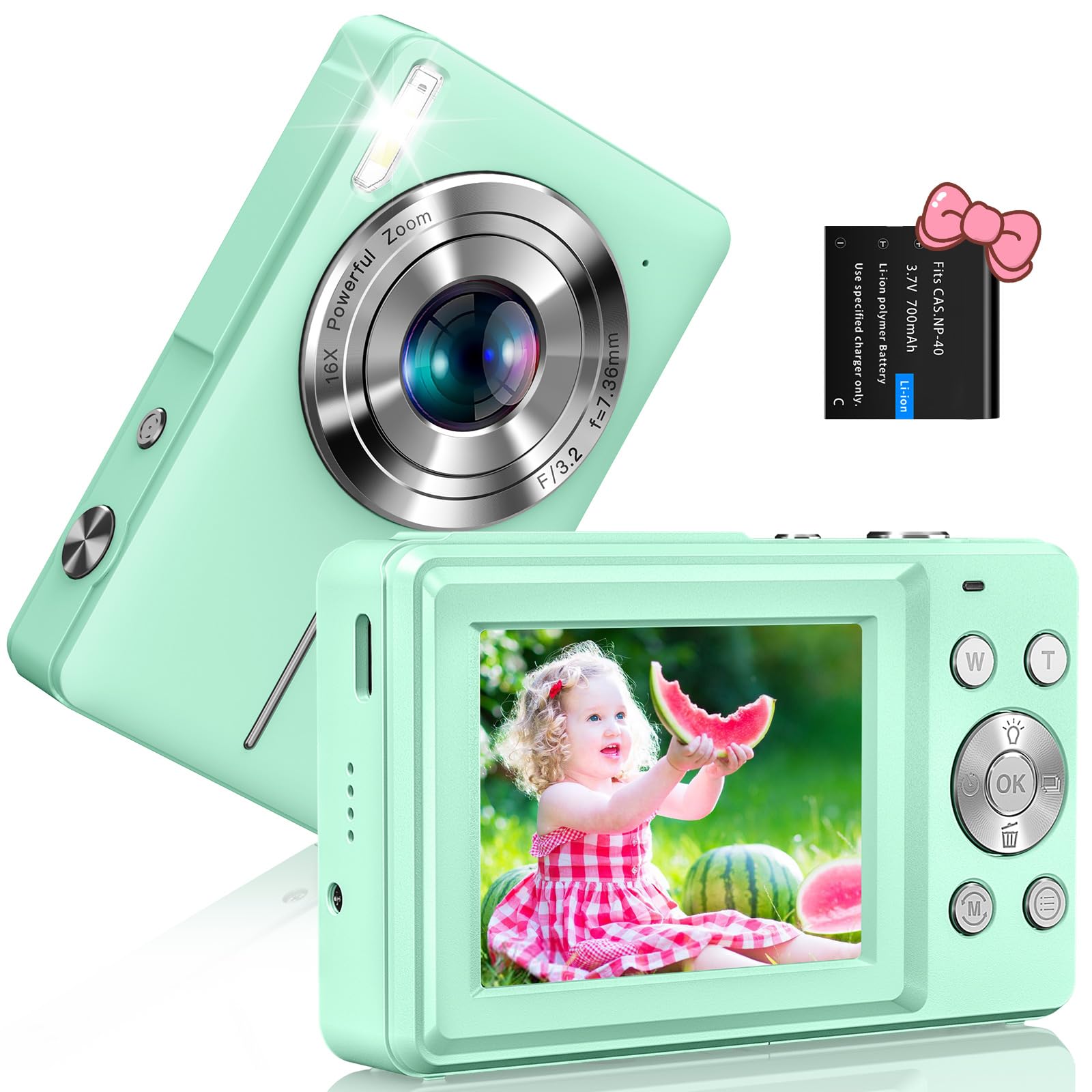 44MP 1080P Digital Camera with 16X Zoom & Image Stabilization - Compact Vlogging Camera with LED Fill Light for Kids, Teens & Beginners - Perfect for Travel, YouTube Videos & Family Events