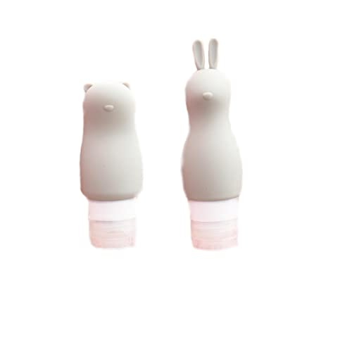 **2 Pack Silicone Travel Bottles for Toiletries - Refillable Leak-Proof Squeezable Containers for Lotion, Shampoo, Conditioner & Body Wash - Cute Bear Bunny Design (Grey) - Perfect for Air Travel, Gym, Camping & Vacation**