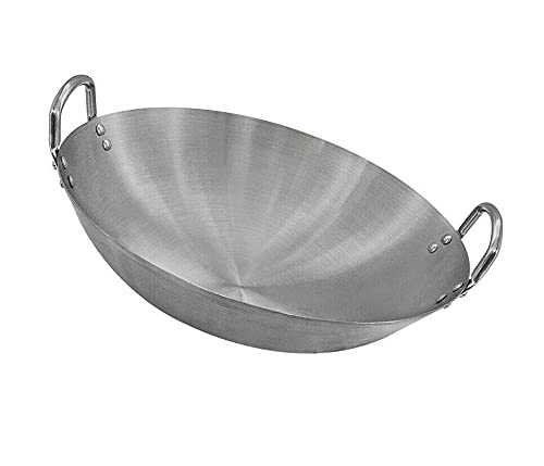 15'' Silver Stainless Steel Wok Pan with Lid & Handle - Nonstick Stir Fry Pan for Deep Frying, Japanese Cooking & Asian Cuisine - Perfect for Home Kitchen, Restaurant Use & Professional Chefs