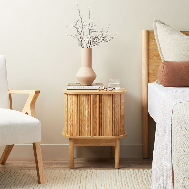 Maeve Solid Wood Bedside Table - Natural Finish | Nightstand with Storage Shelf for Bedroom, Living Room, or Office